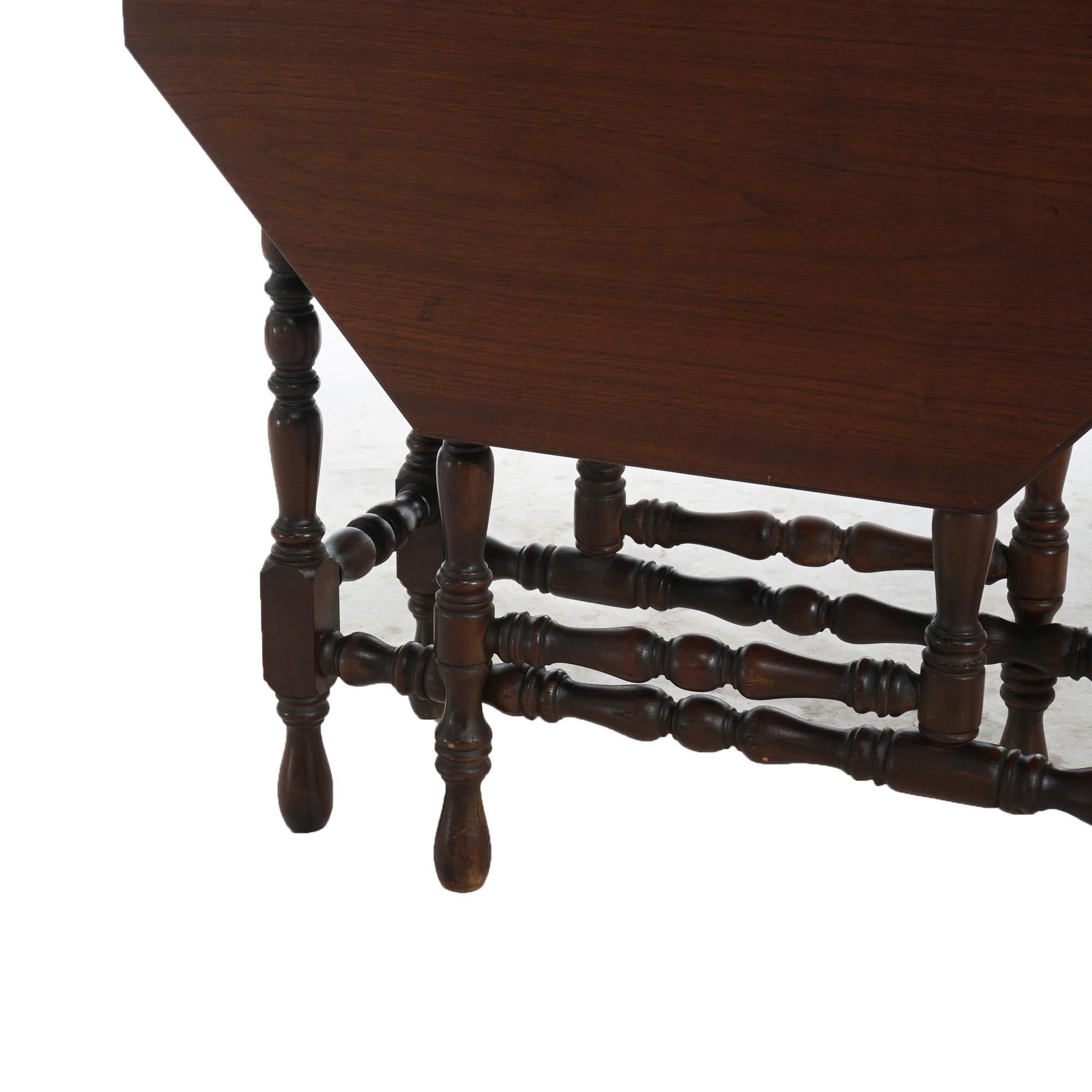 William and Mary Antique William & Mary Style Octagonal Walnut Drop Leaf Table c1920