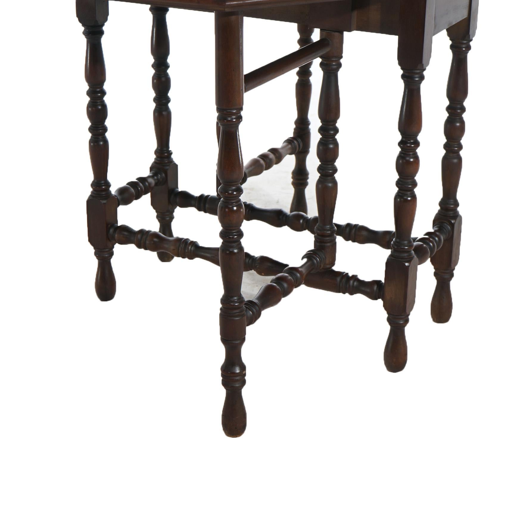 Antique William & Mary Style Octagonal Walnut Drop Leaf Table c1920 1