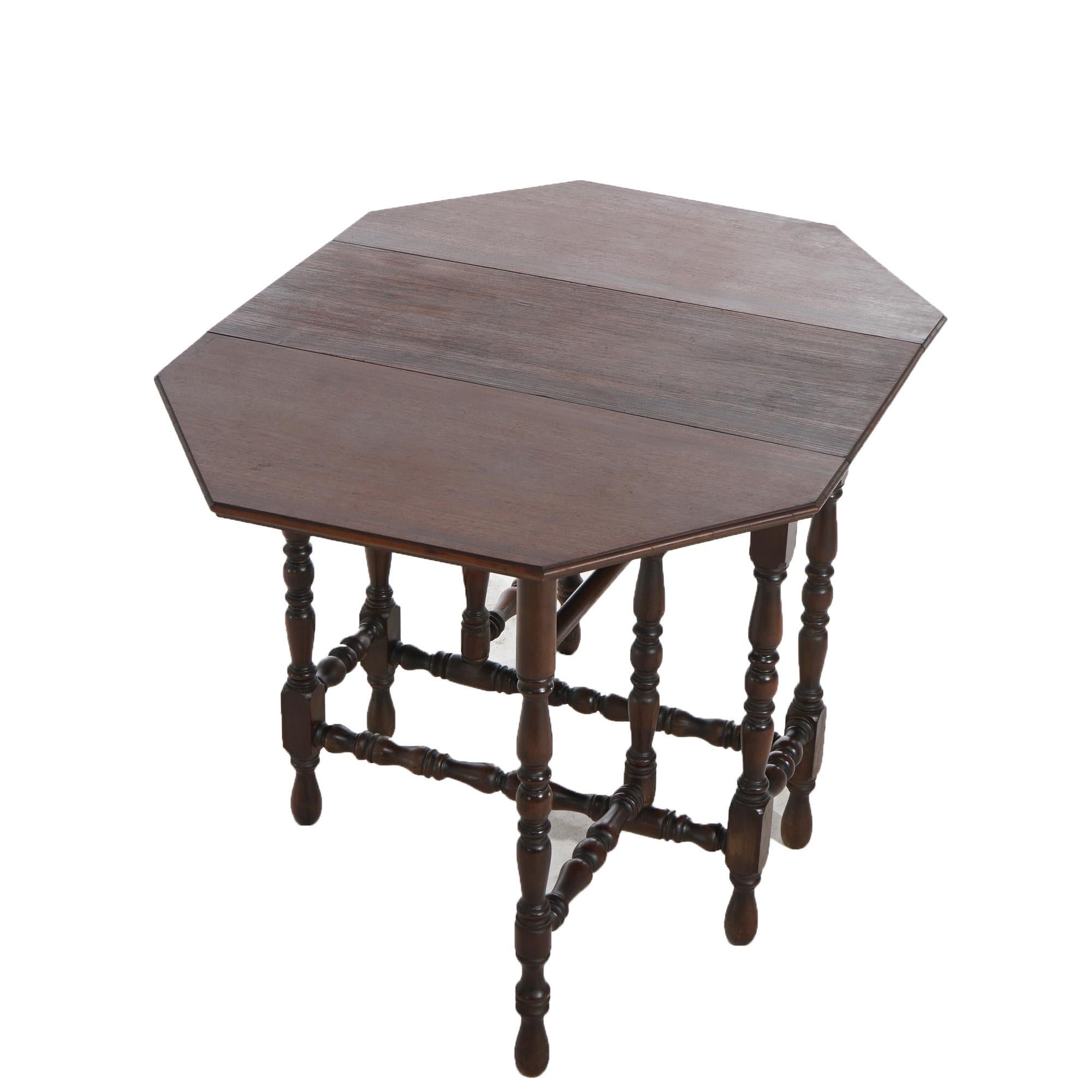 Antique William & Mary Style Octagonal Walnut Drop Leaf Table c1920 2