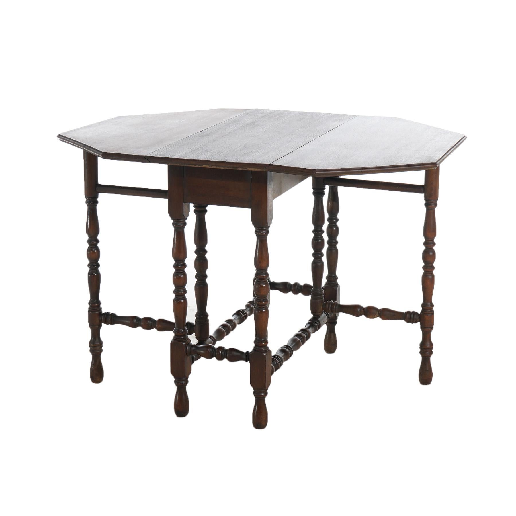 Antique William & Mary Style Octagonal Walnut Drop Leaf Table c1920 3