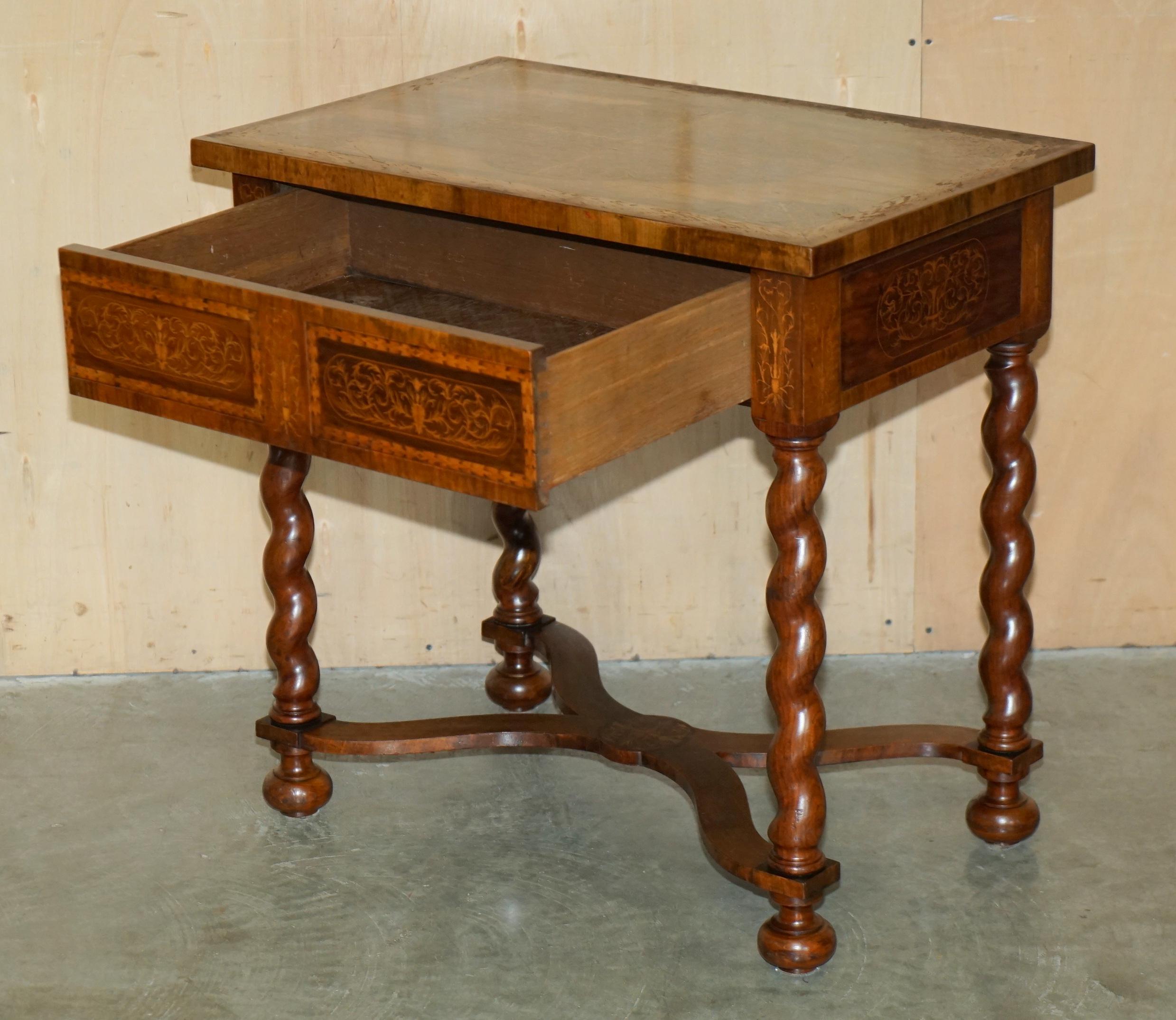 ANTIQUE WILLIAM & MARY STYLE RESTORED SEAWEED MARQUETRY SiNGLE DRAWER TABLE DESK For Sale 10