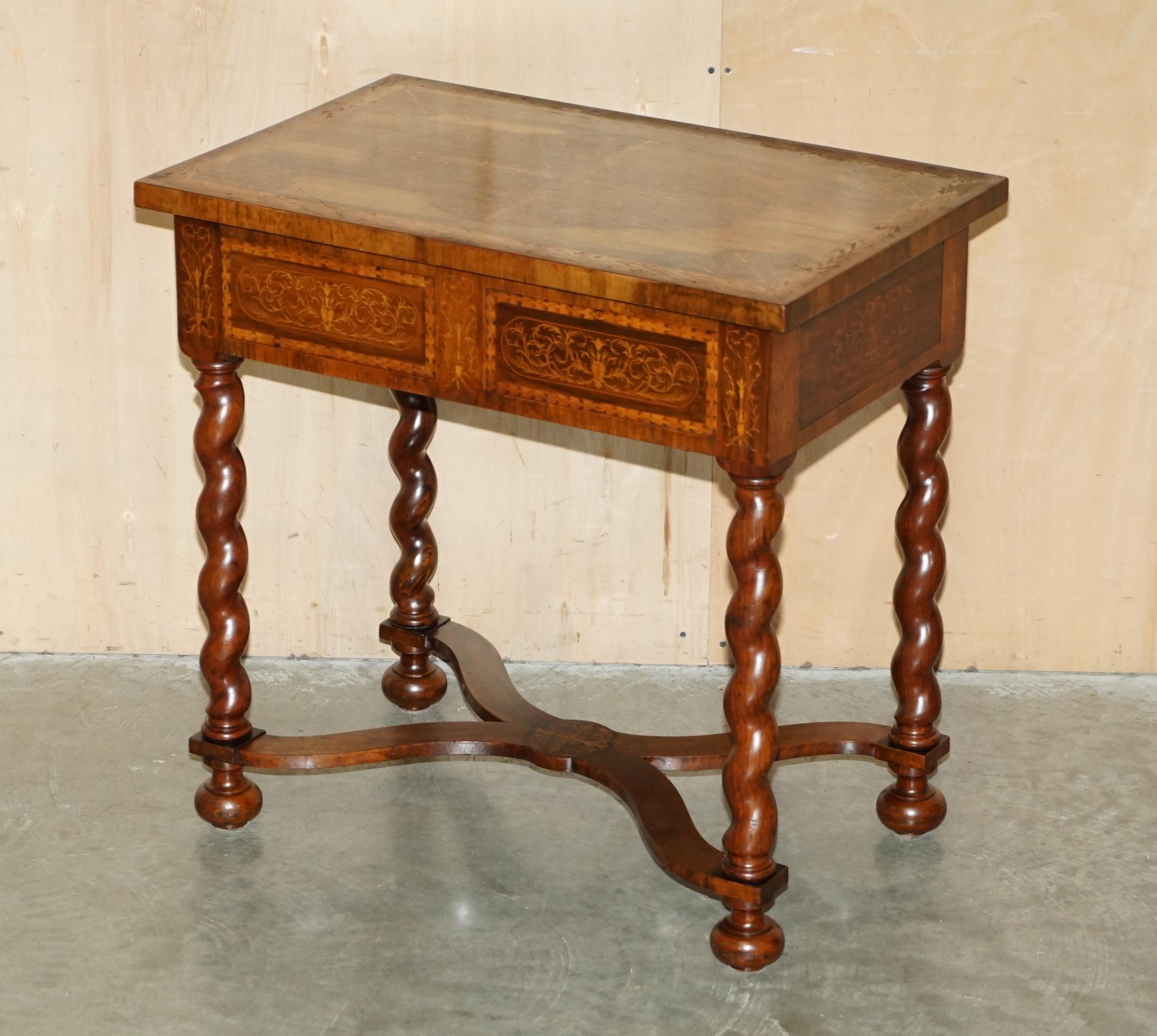 Royal House Antiques

Royal House Antiques is delighted to offer for sale this exquisite, hand made in England, William & Mary style circa 1840-1860 Seaweed Marquetry single drawer table or desk on a fruitwood frame which has been lightly