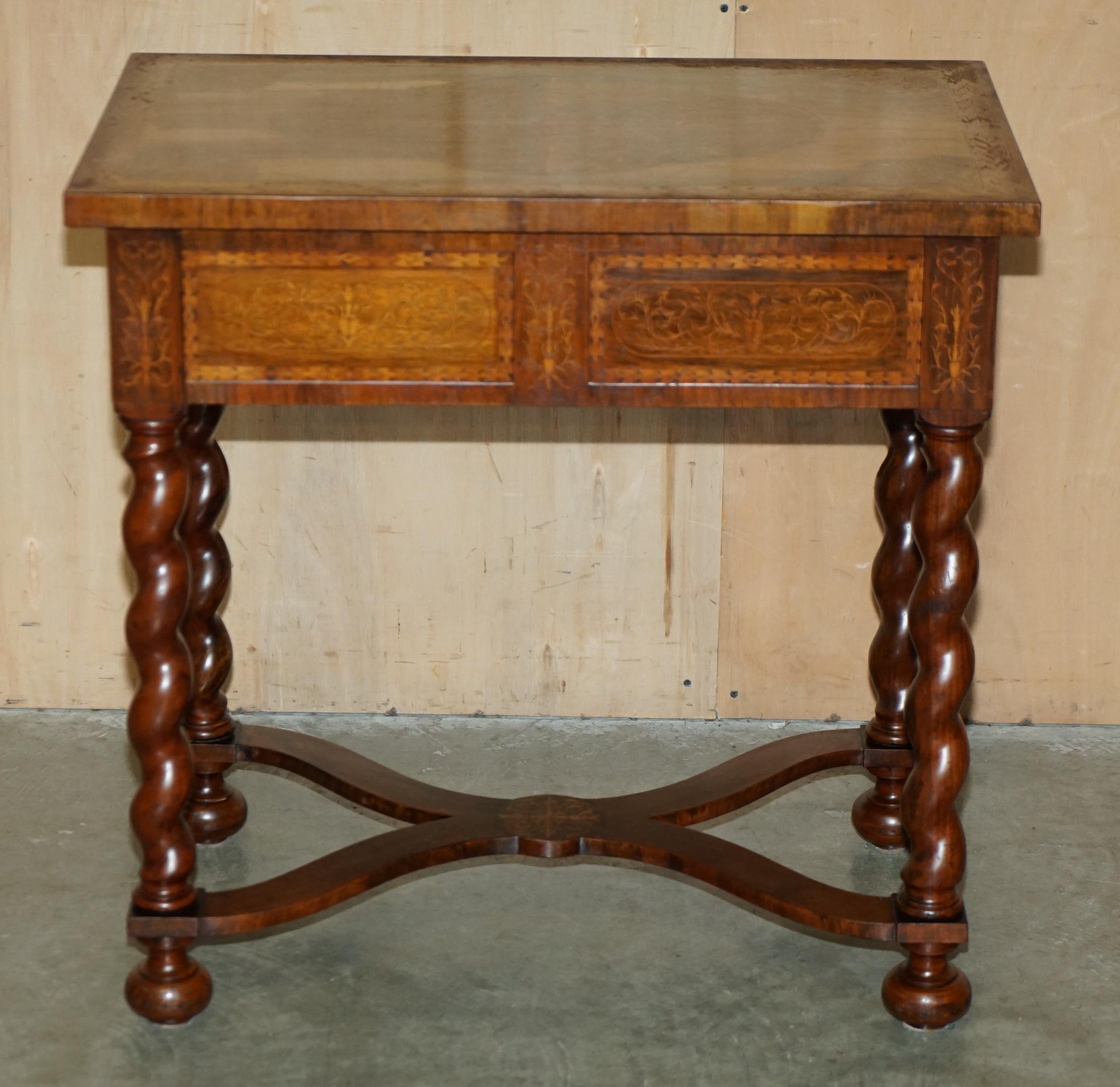 William and Mary ANTIQUE WILLIAM & MARY STYLE RESTORED SEAWEED MARQUETRY SiNGLE DRAWER TABLE DESK For Sale