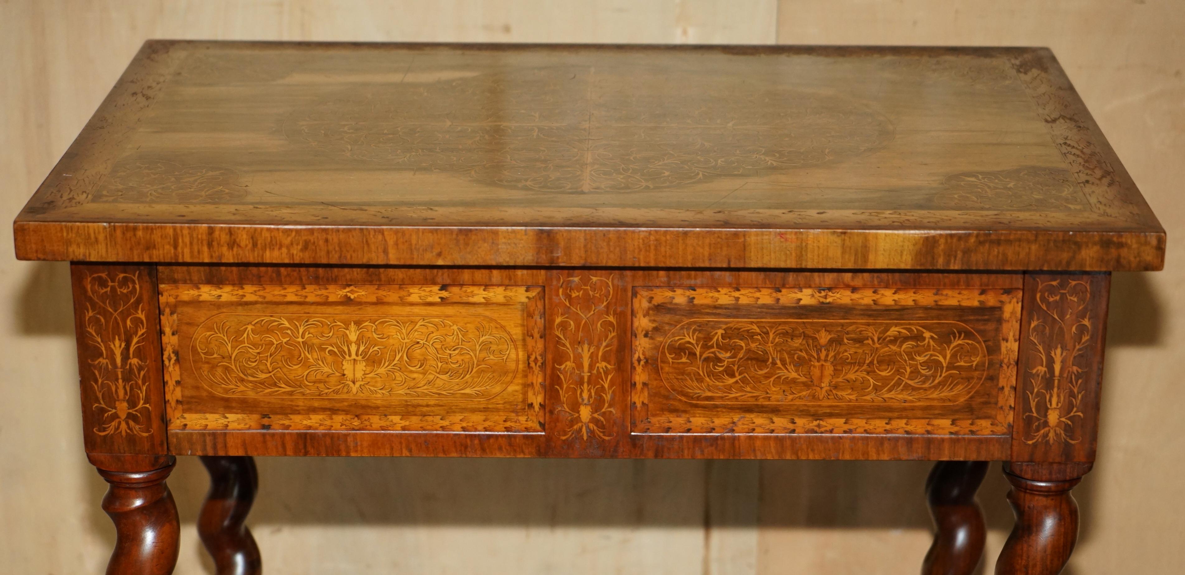 English ANTIQUE WILLIAM & MARY STYLE RESTORED SEAWEED MARQUETRY SiNGLE DRAWER TABLE DESK For Sale