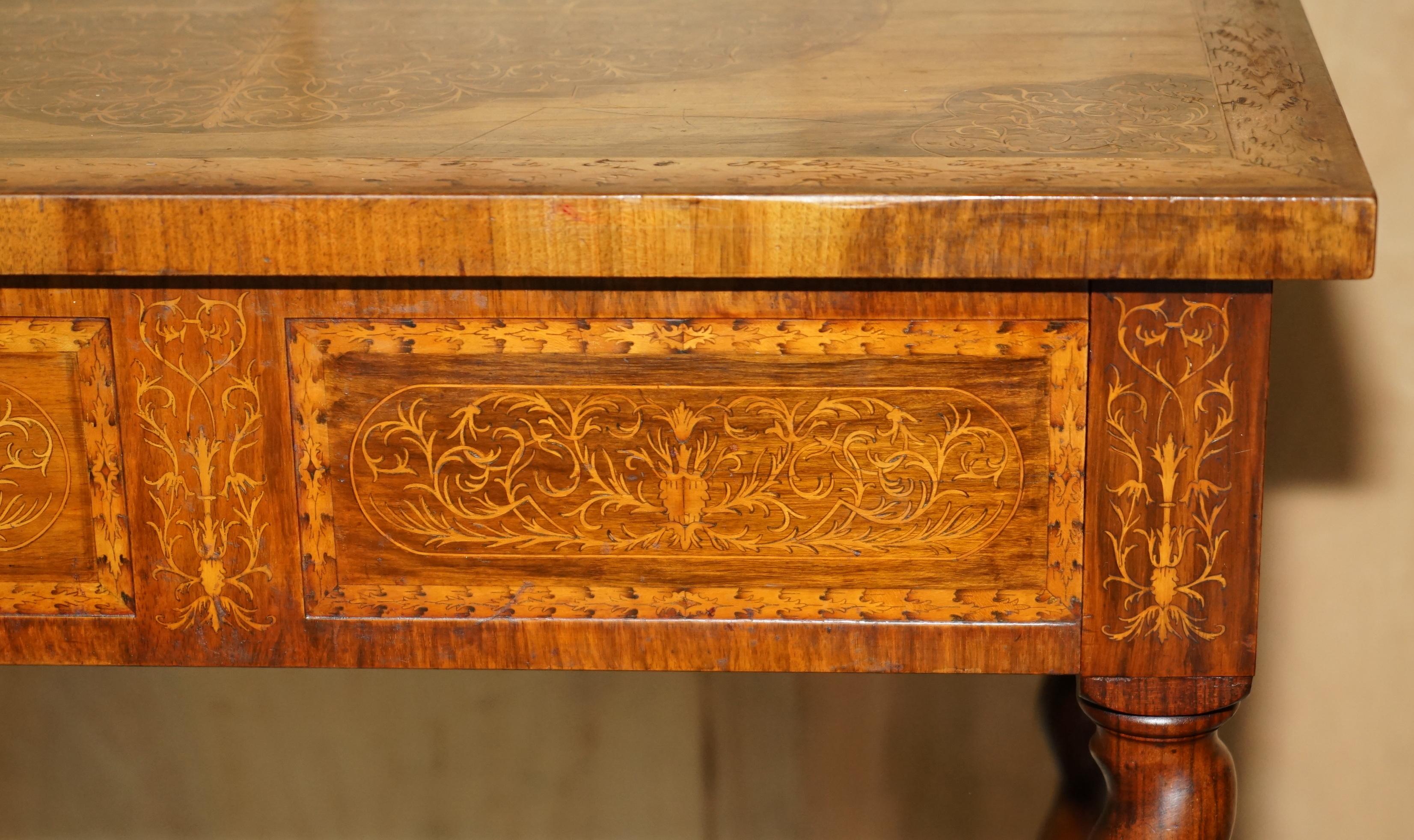 ANTIQUE WILLIAM & MARY STYLE RESTORED SEAWEED MARQUETRY SiNGLE DRAWER TABLE DESK In Good Condition For Sale In West Sussex, Pulborough