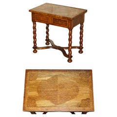 ANTIQUE WILLIAM & MARY STYLE RESTORED SEAWEED MARQUETRY SiNGLE DRAWER TABLE DESK