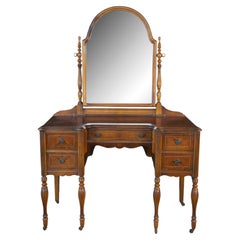 Antique William & Mary Style Walnut Dressing Table Dresser Vanity Mirror