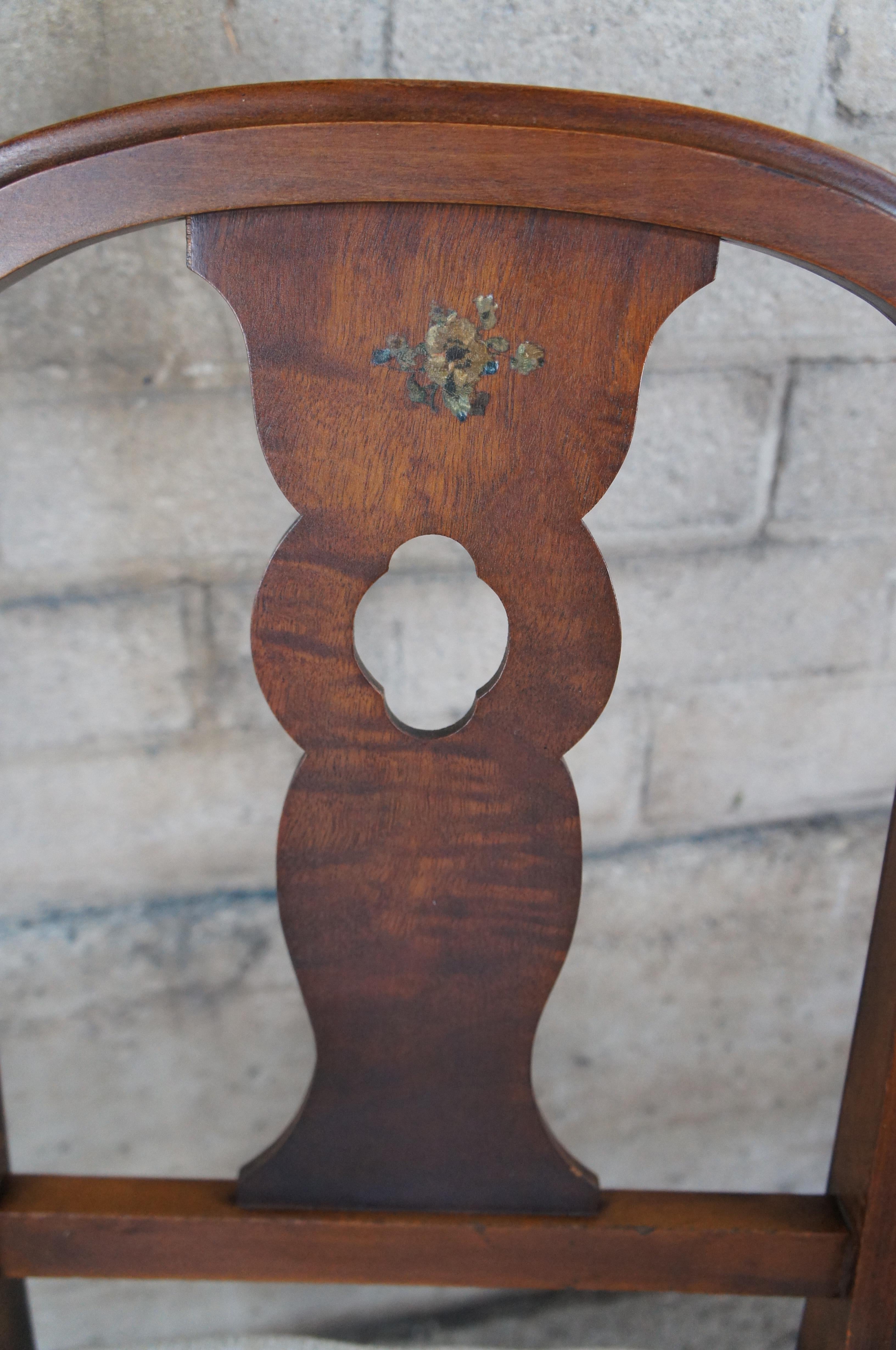 Antique William & Mary Style Walnut Pierced Slat Back Desk Dining Side Chair 5