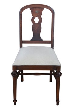 Antique William & Mary Style Walnut Pierced Slat Back Desk Dining Side Chair