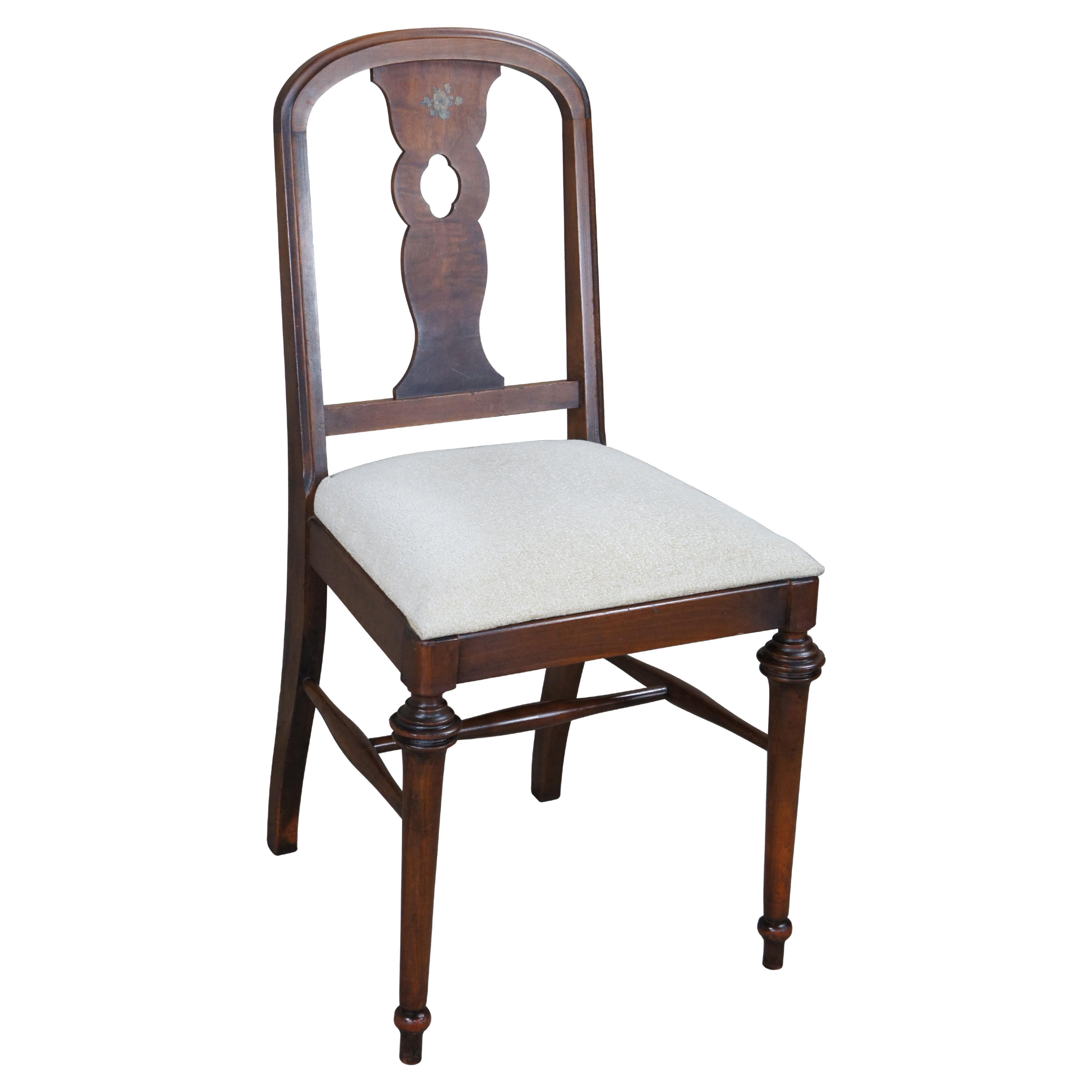 Antique William & Mary Style Walnut Pierced Slat Back Desk Dining Side Chair