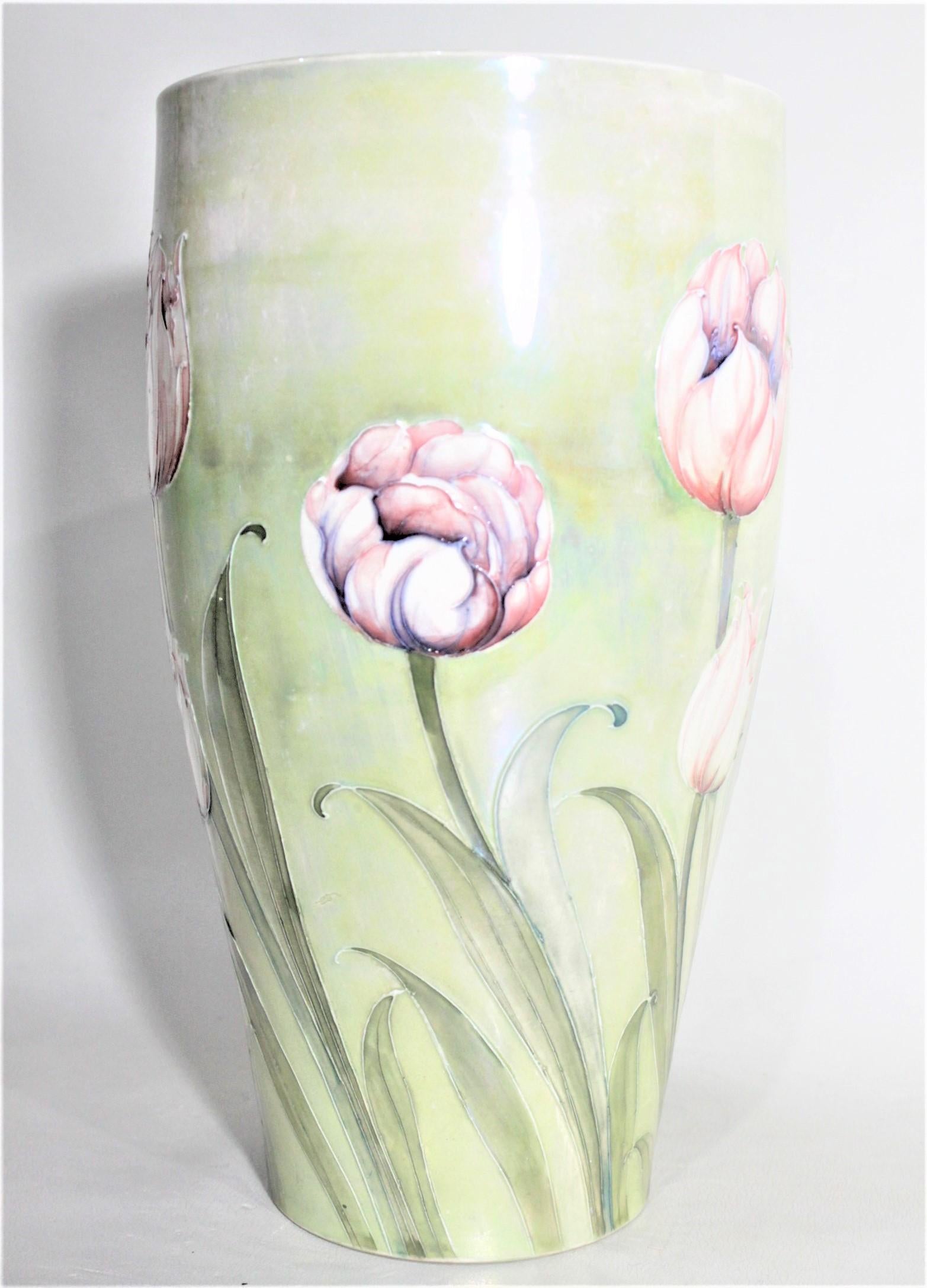Art Deco Antique William Moorcroft Art Pottery Tulip Patterned Vase with Lustre Glaze For Sale