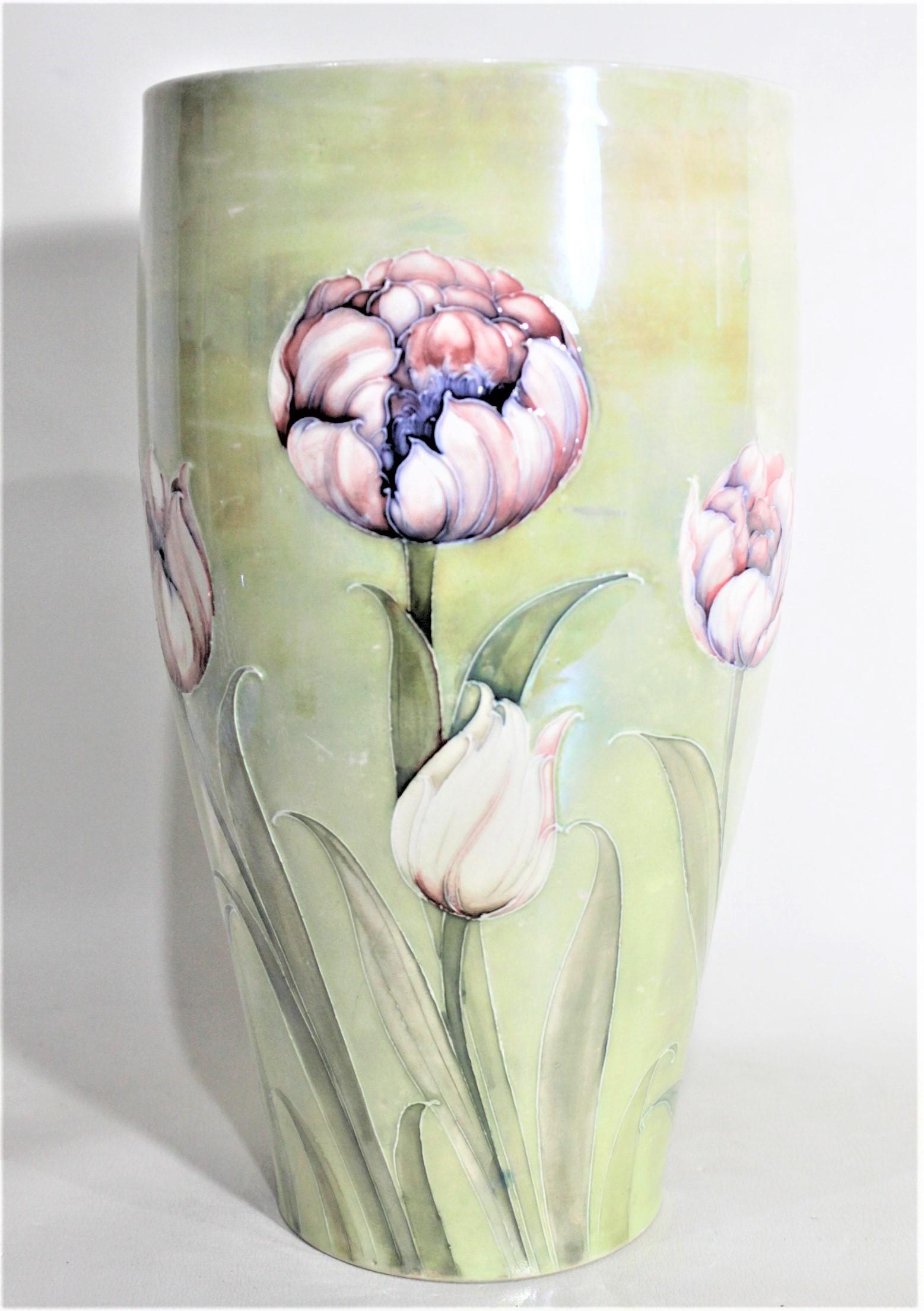 English Antique William Moorcroft Art Pottery Tulip Patterned Vase with Lustre Glaze For Sale