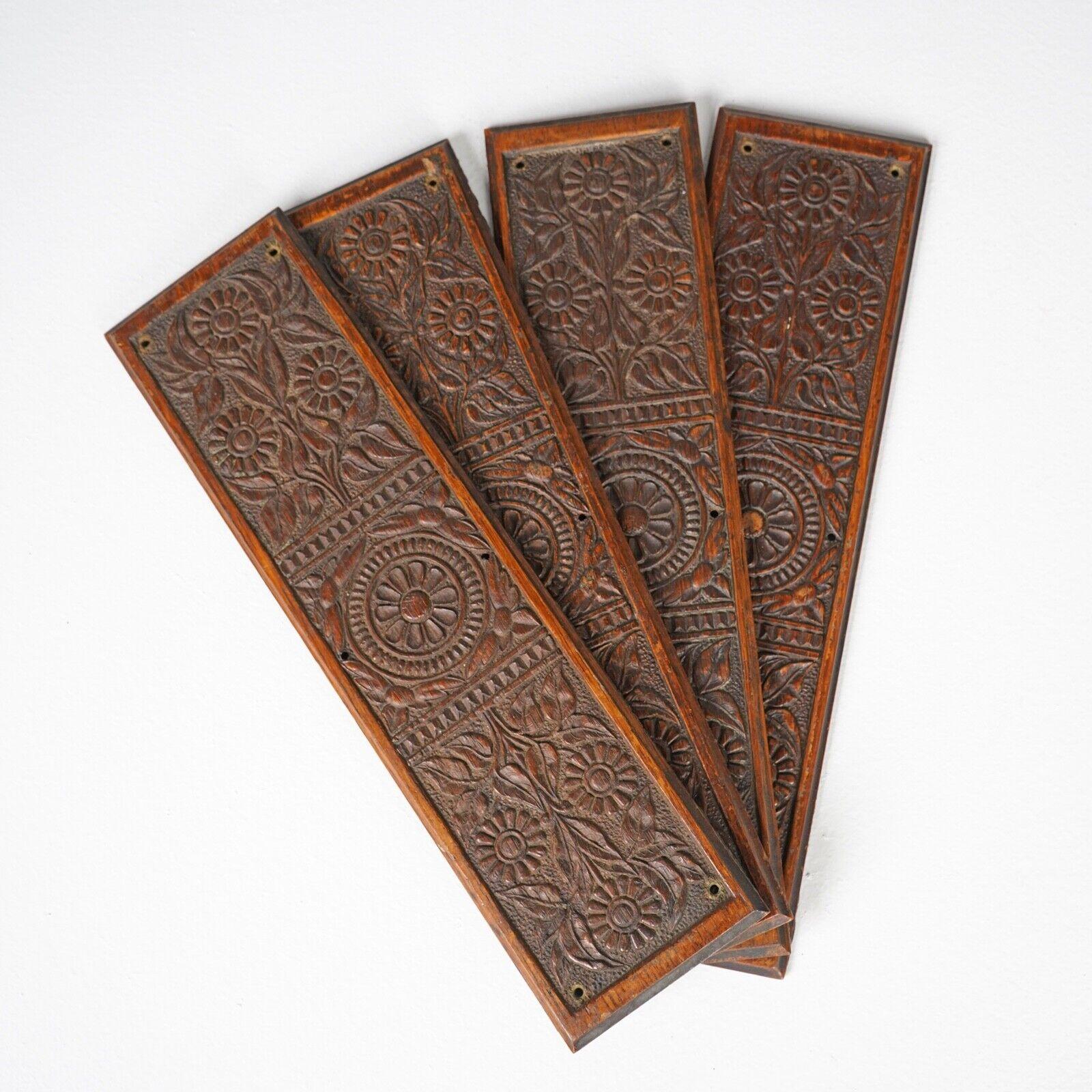 Arts and Crafts Antique William Morris Style Wooden Hand Carved Finger Plates Door Push Panels