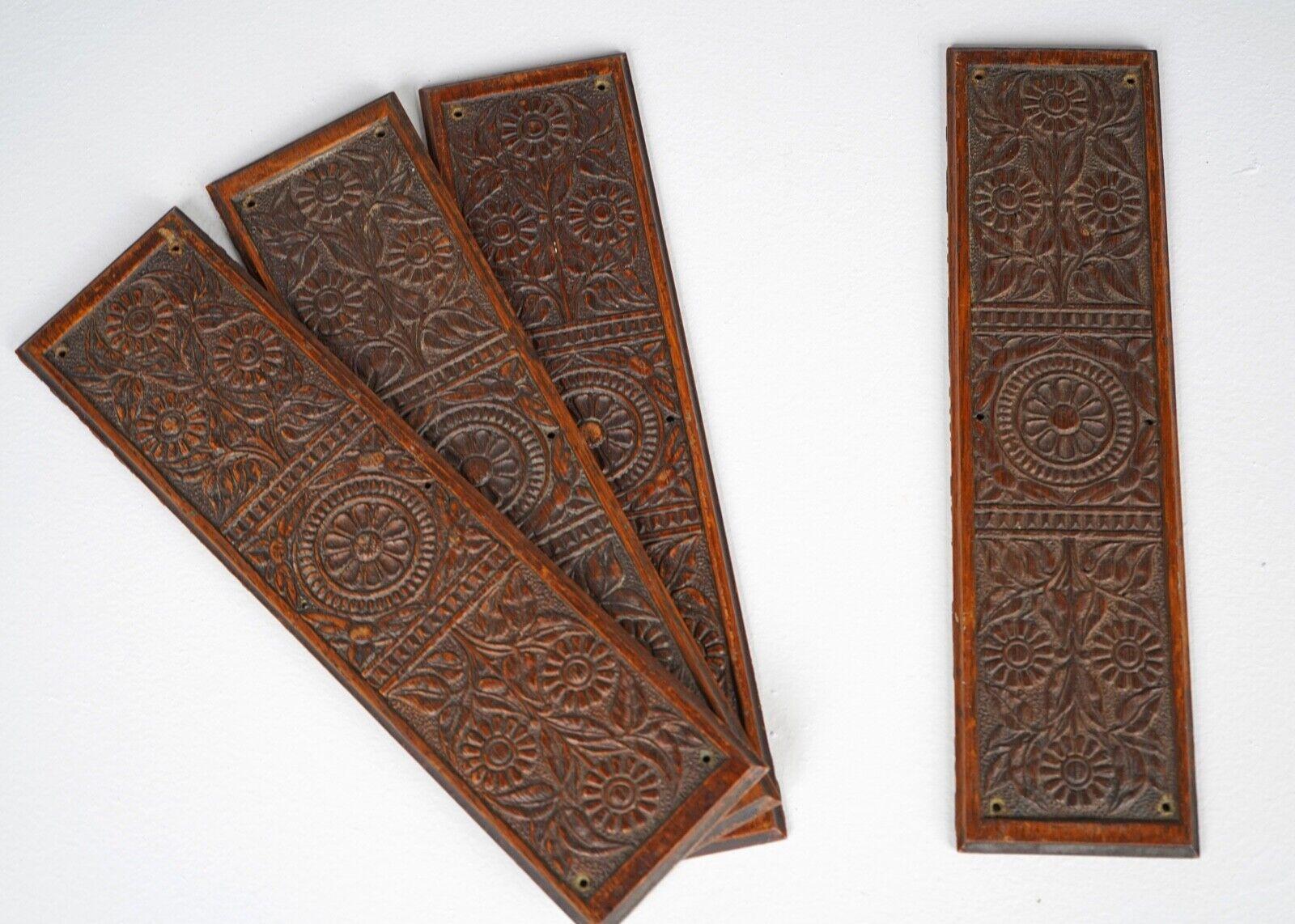 British Antique William Morris Style Wooden Hand Carved Finger Plates Door Push Panels