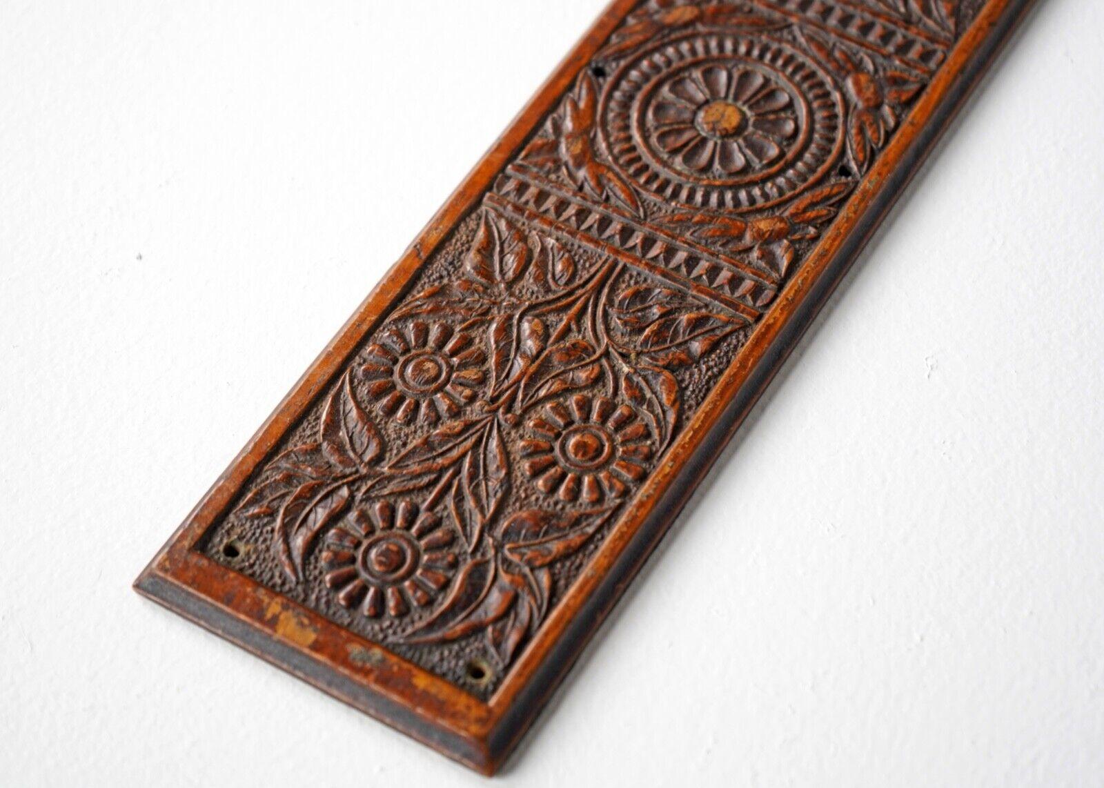 19th Century Antique William Morris Style Wooden Hand Carved Finger Plates Door Push Panels