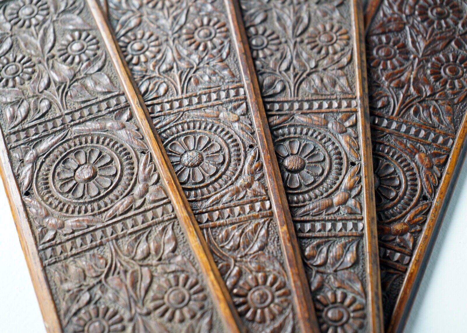 Oak Antique William Morris Style Wooden Hand Carved Finger Plates Door Push Panels
