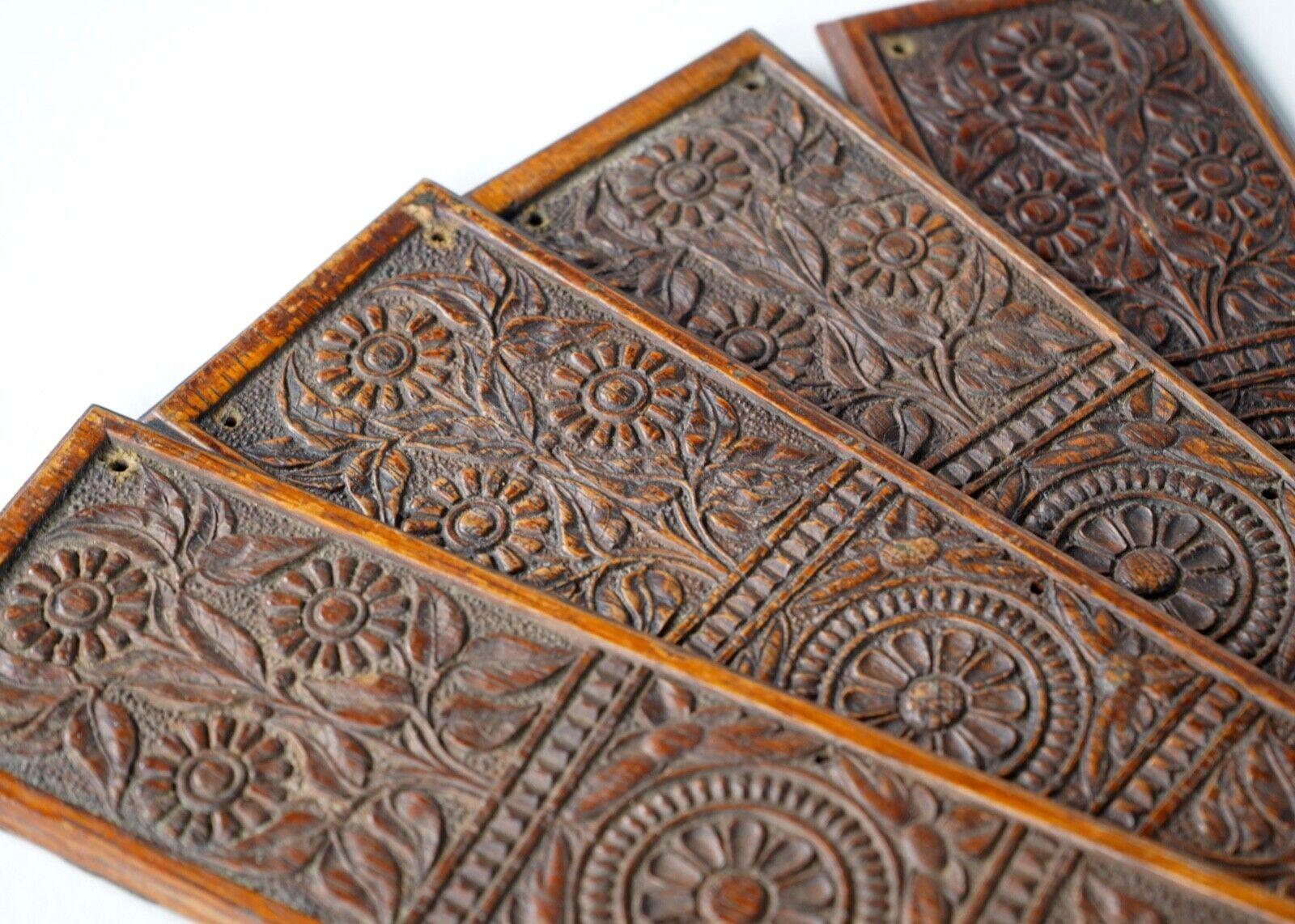 Antique William Morris Style Wooden Hand Carved Finger Plates Door Push Panels 1