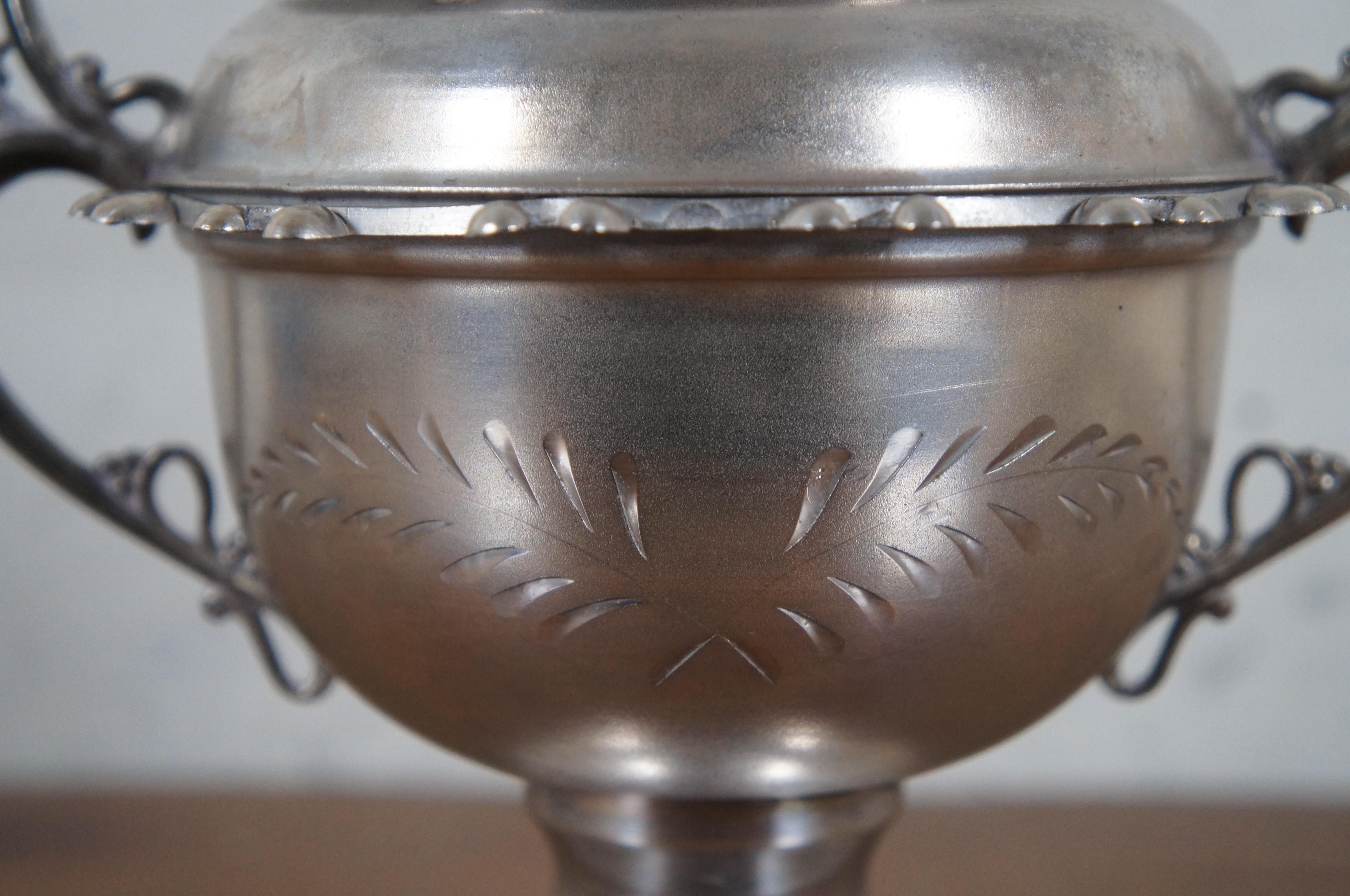 20th Century Antique William Roger Quadruple Plate Sugar Bowl & Gorham Sterling Silver Spoons For Sale