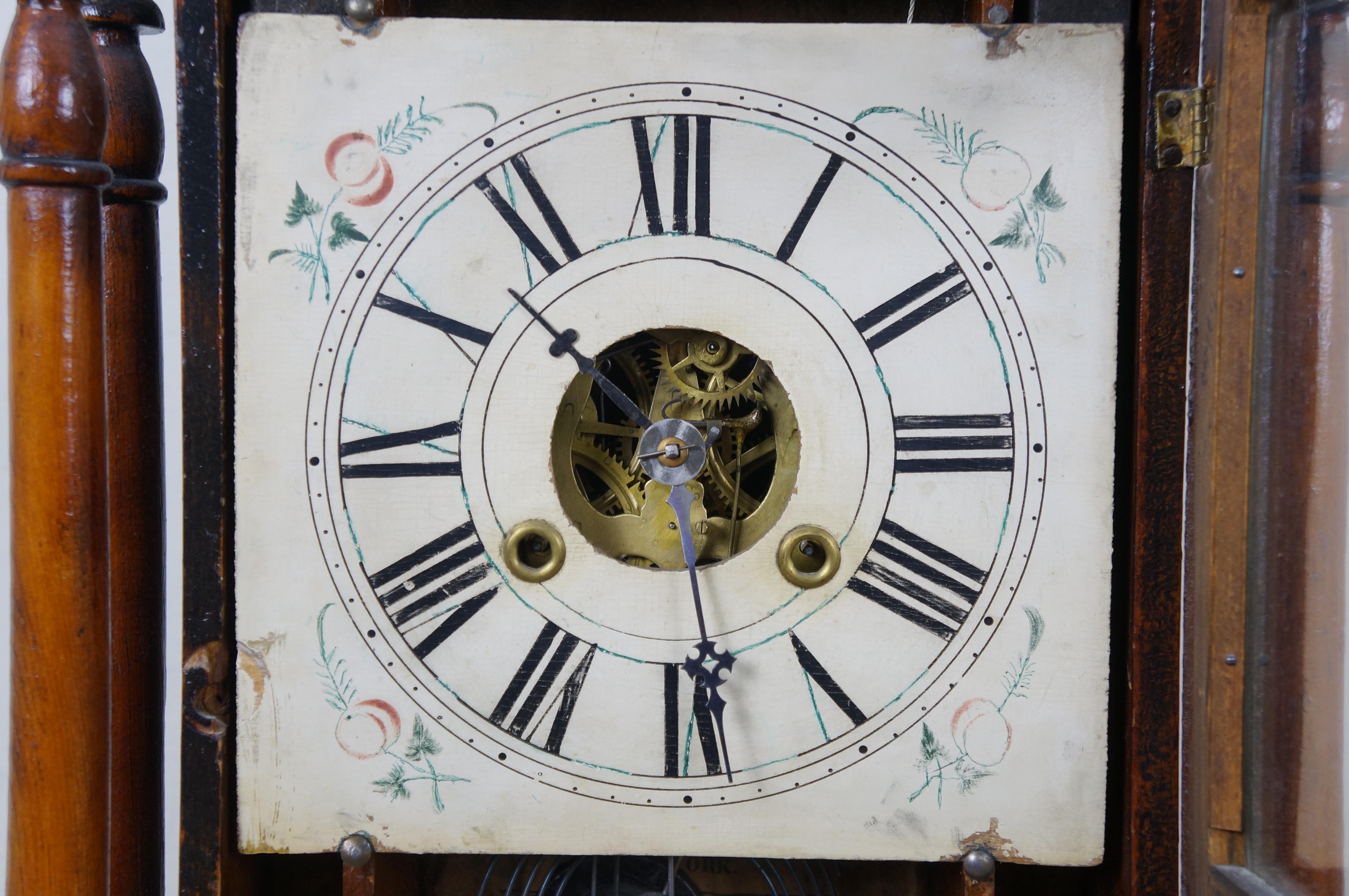 Antique William S. Sperry American Empire Mahogany 8 Day Column Mantel Clock 27