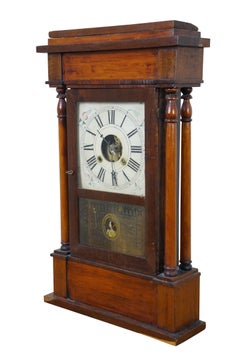 Antique William S. Sperry American Empire Mahogany 8 Day Column Mantel Clock 27" (horloge de cheminée à colonne de 8 jours)