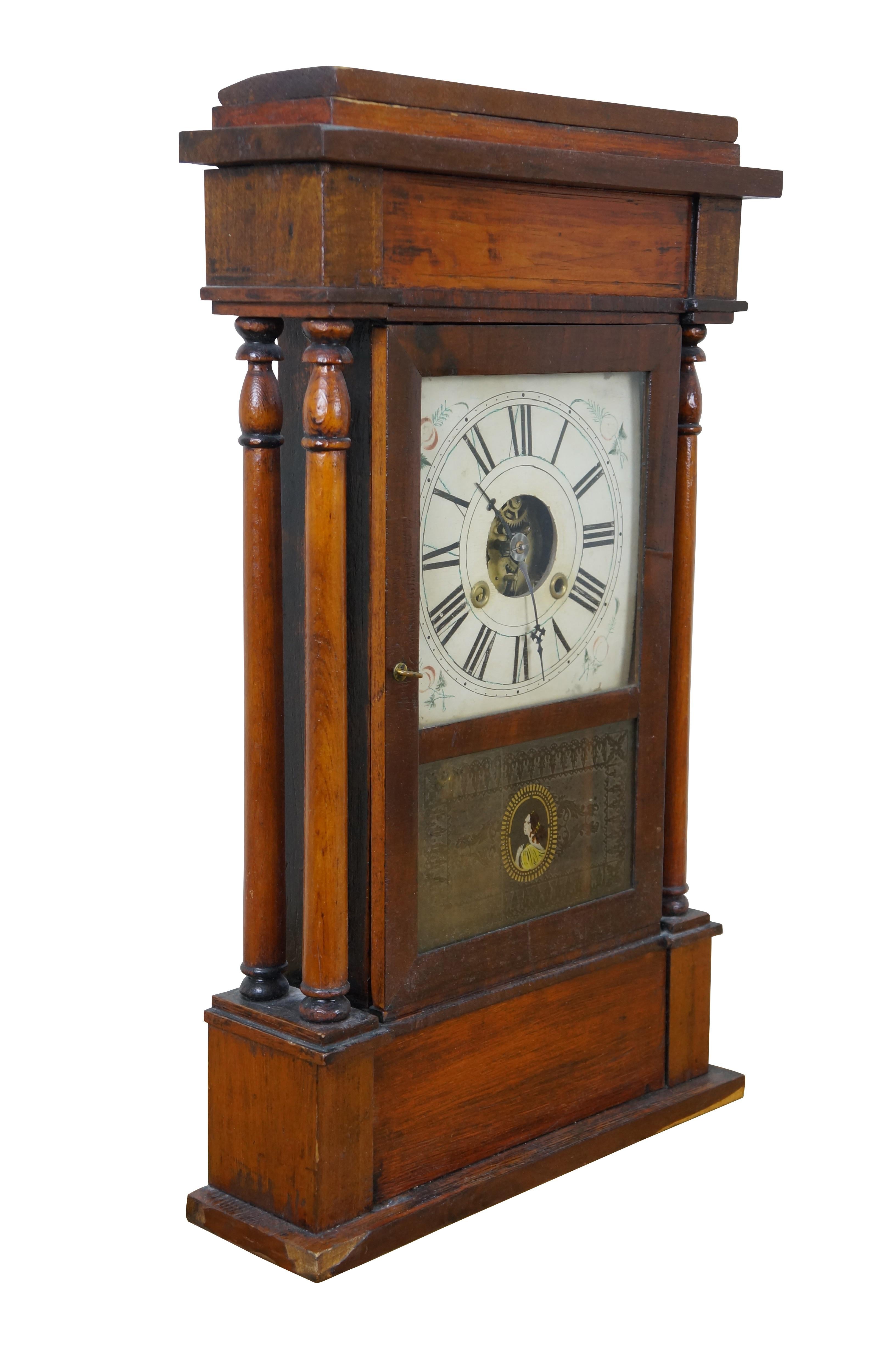 Antique William S. Sperry American Empire Mahogany 8 Day Column Mantel Clock 27