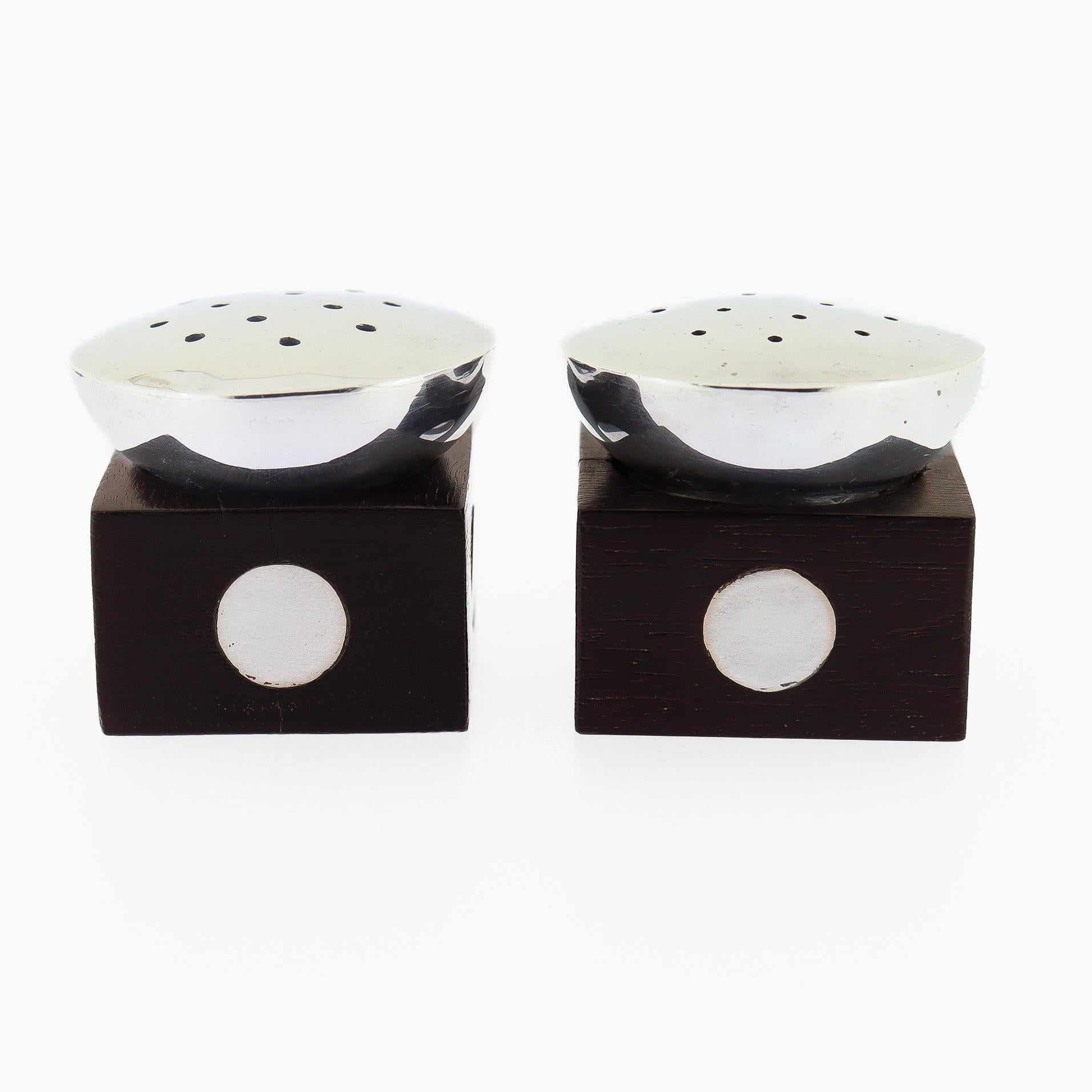 Women's or Men's Antique William Spratling Taxco Sterling Silver and Ebony Salt & Pepper Shakers For Sale