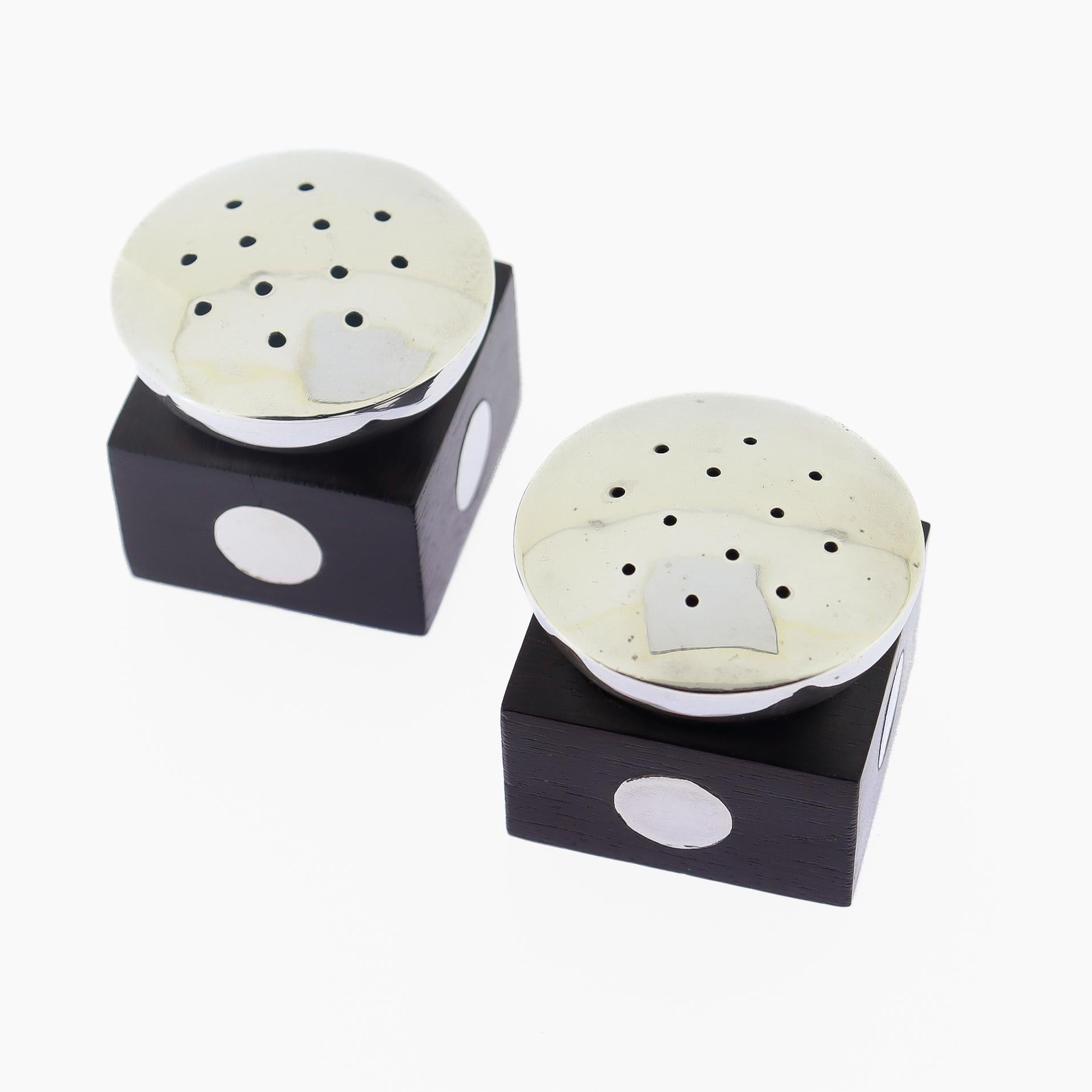 Antique William Spratling Taxco Sterling Silver and Ebony Salt & Pepper Shakers For Sale 1