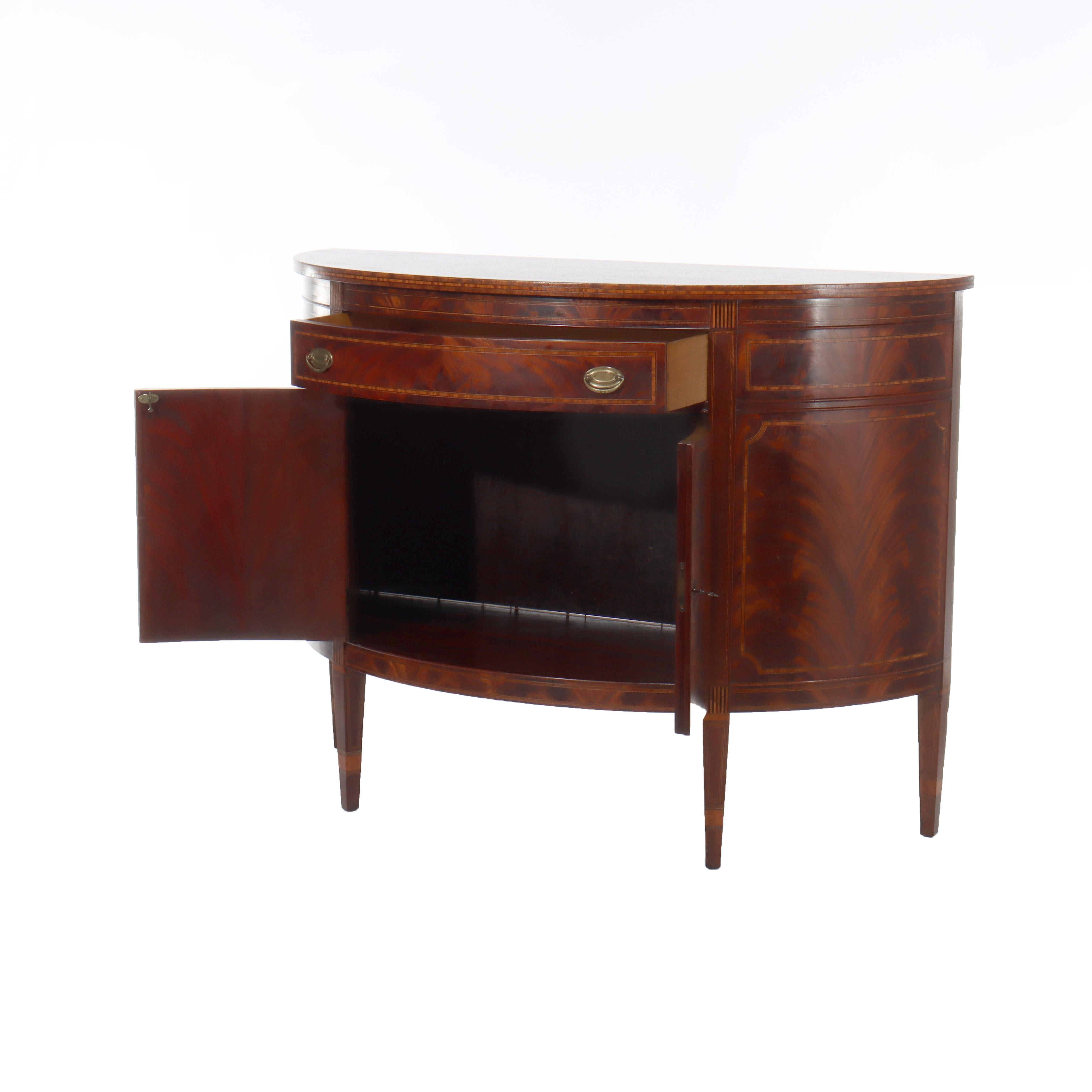 Antique Williams-Kimp Hepplewhite Style Flame Mahogany & Inlaid Demilune Server For Sale 6