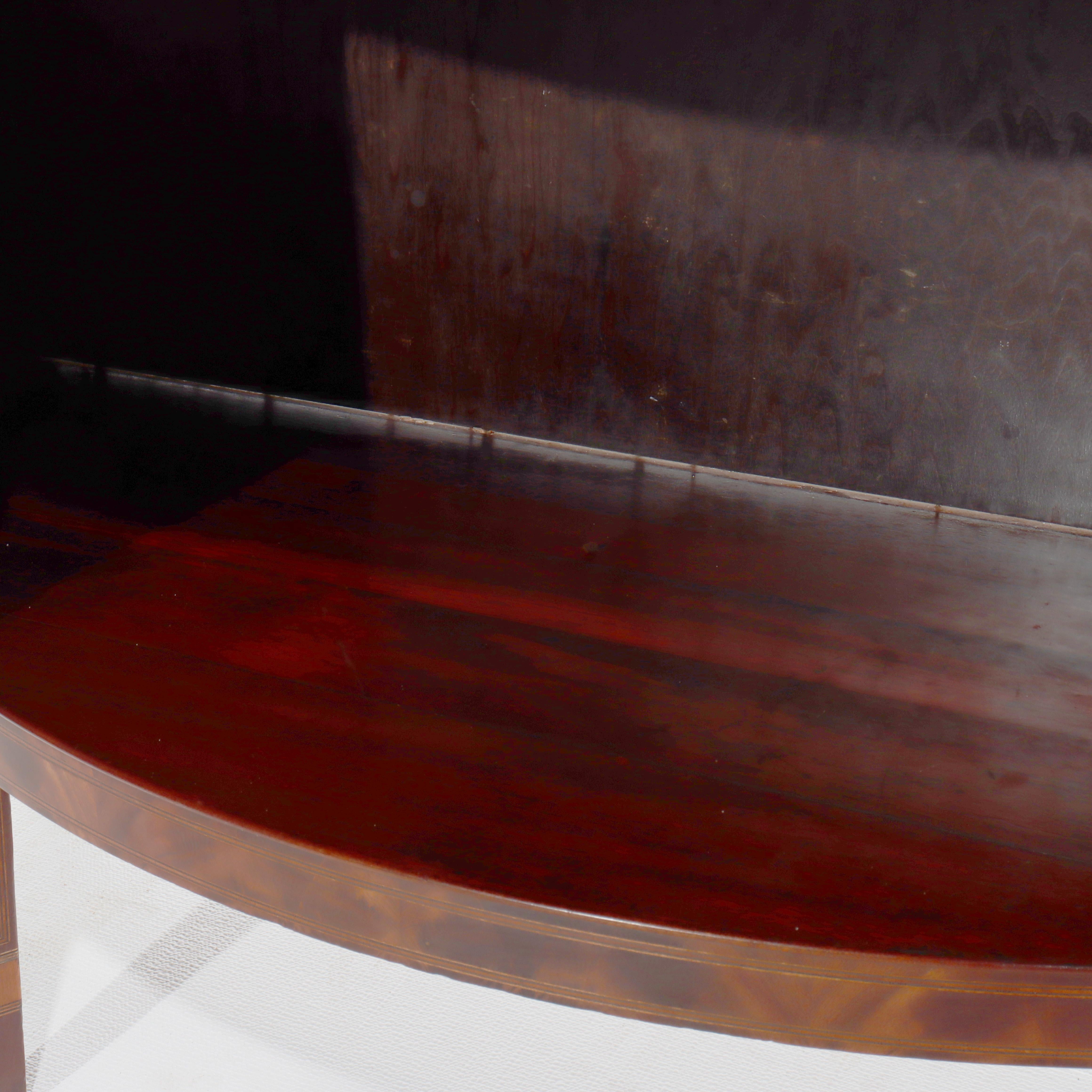 Antique Williams-Kimp Hepplewhite Style Flame Mahogany & Inlaid Demilune Server For Sale 7