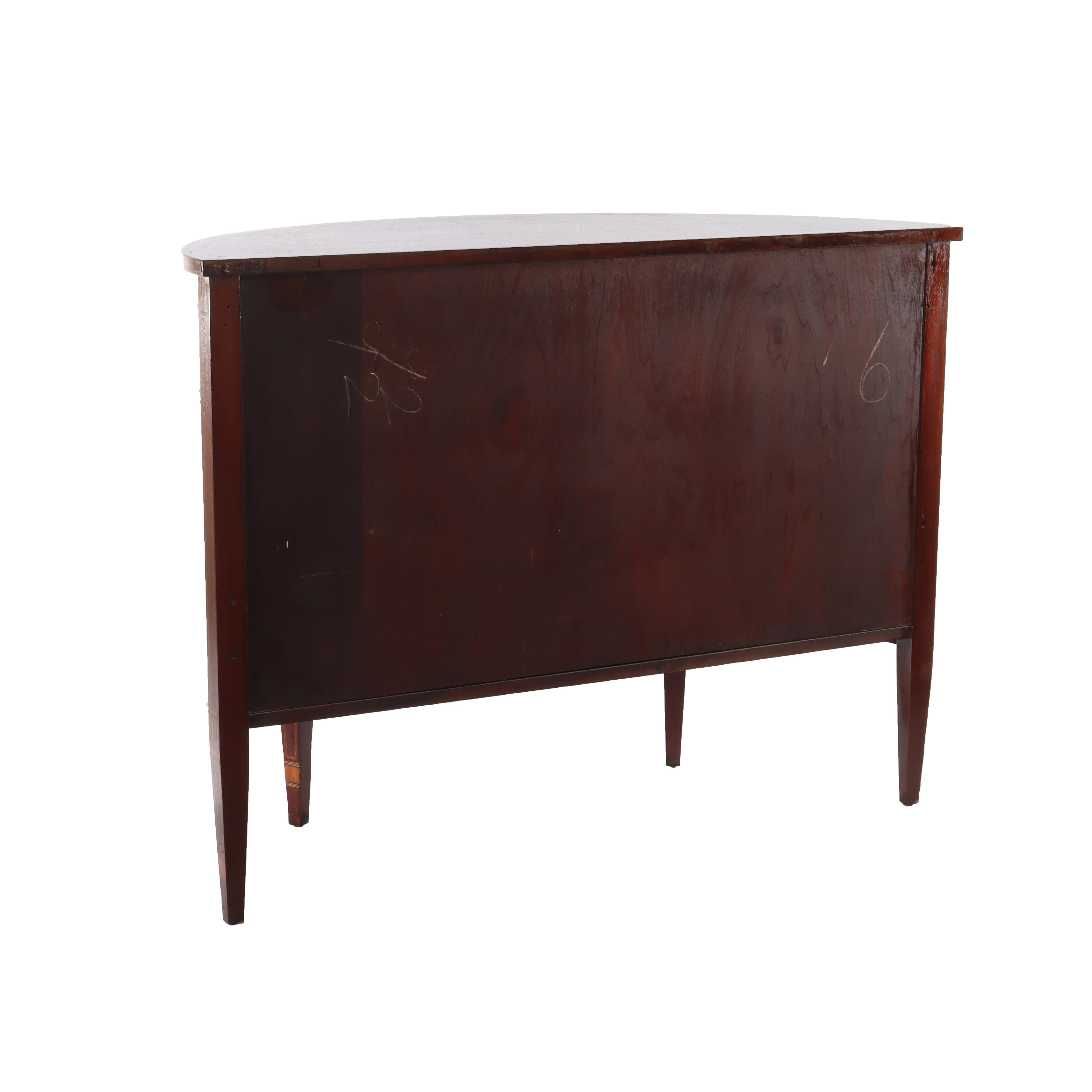Antique Williams-Kimp Hepplewhite Style Flame Mahogany & Inlaid Demilune Server For Sale 13