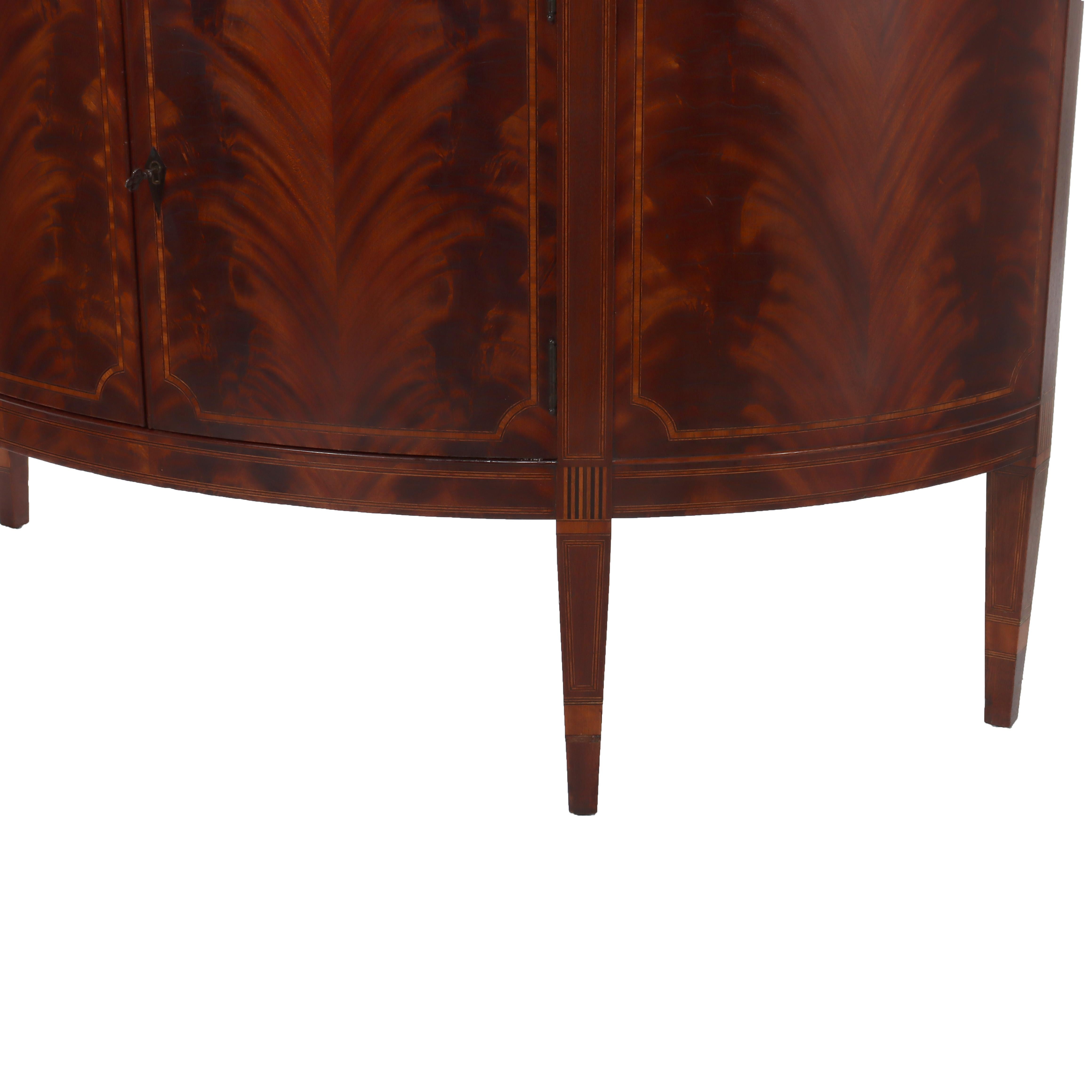 Antique Williams-Kimp Hepplewhite Style Flame Mahogany & Inlaid Demilune Server In Good Condition For Sale In Big Flats, NY