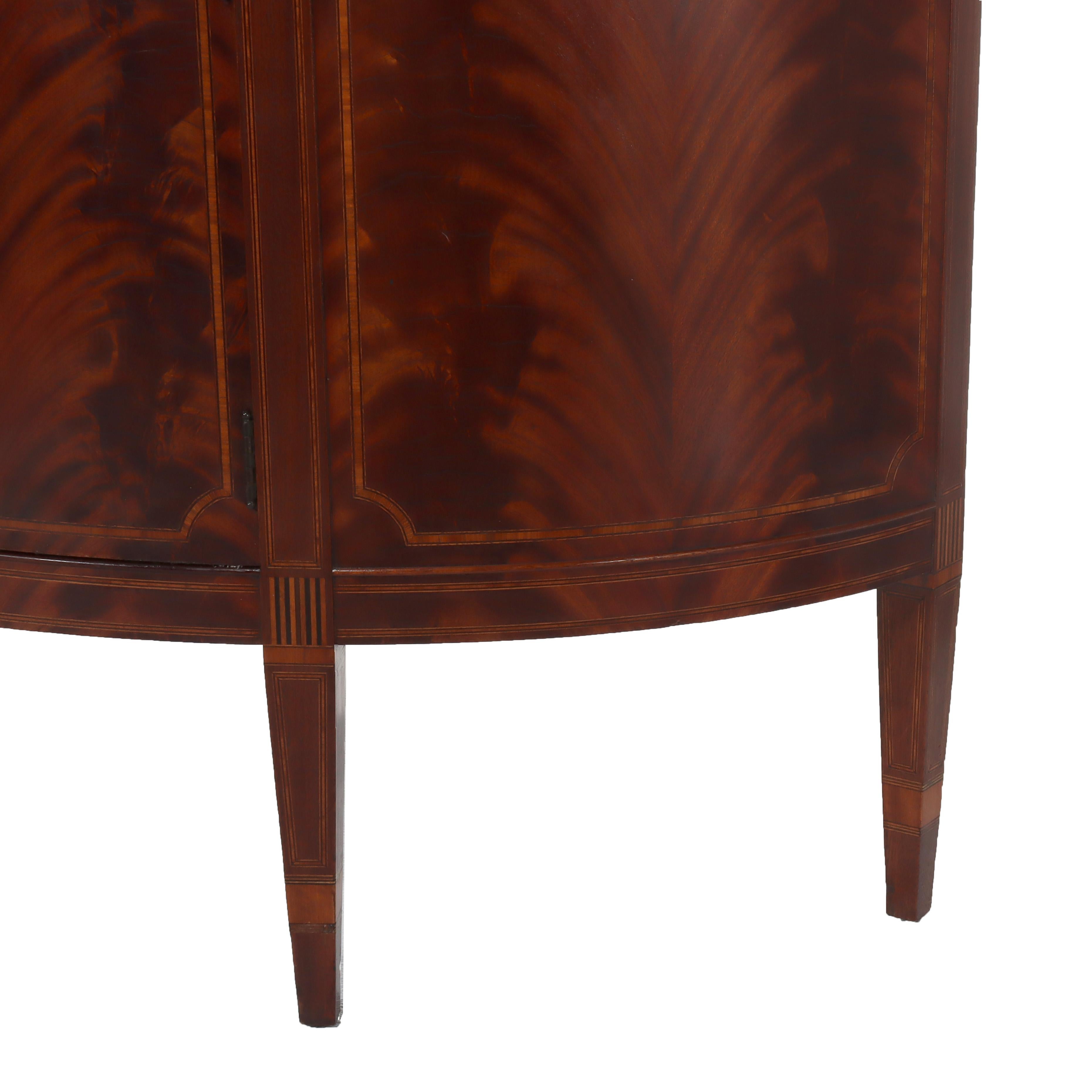20th Century Antique Williams-Kimp Hepplewhite Style Flame Mahogany & Inlaid Demilune Server For Sale