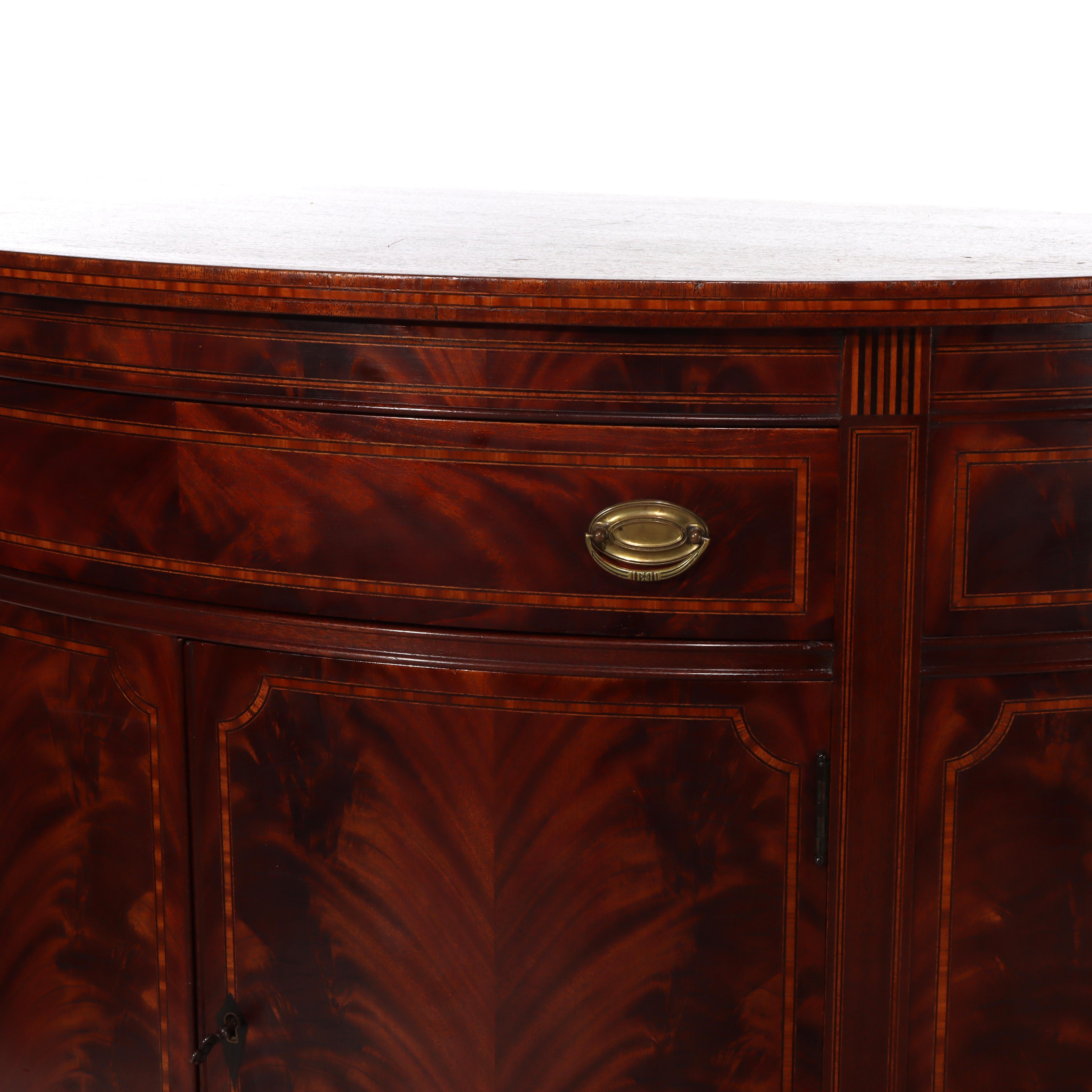 Antique Williams-Kimp Hepplewhite Style Flame Mahogany & Inlaid Demilune Server For Sale 2