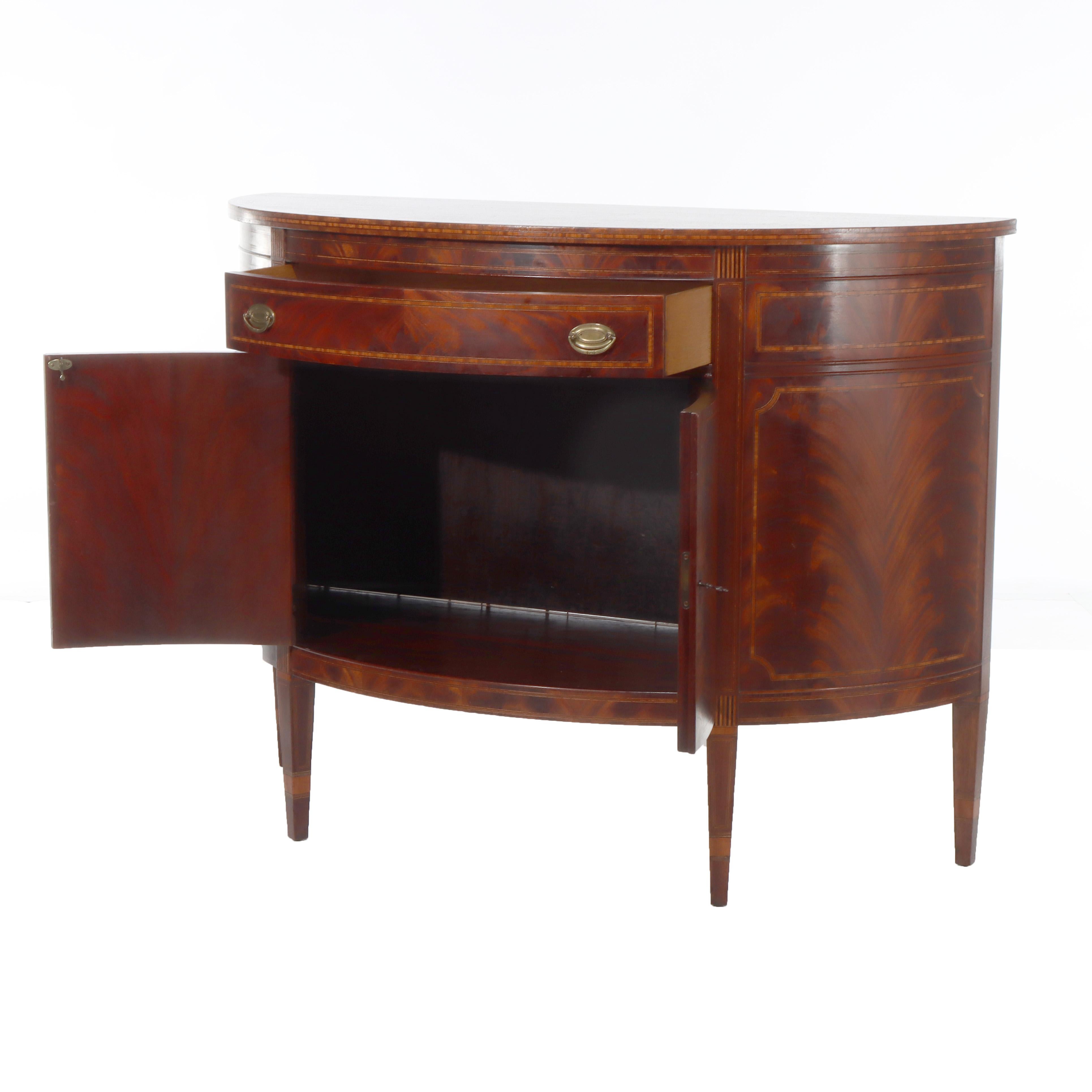 Antique Williams-Kimp Hepplewhite Style Flame Mahogany & Inlaid Demilune Server For Sale 3