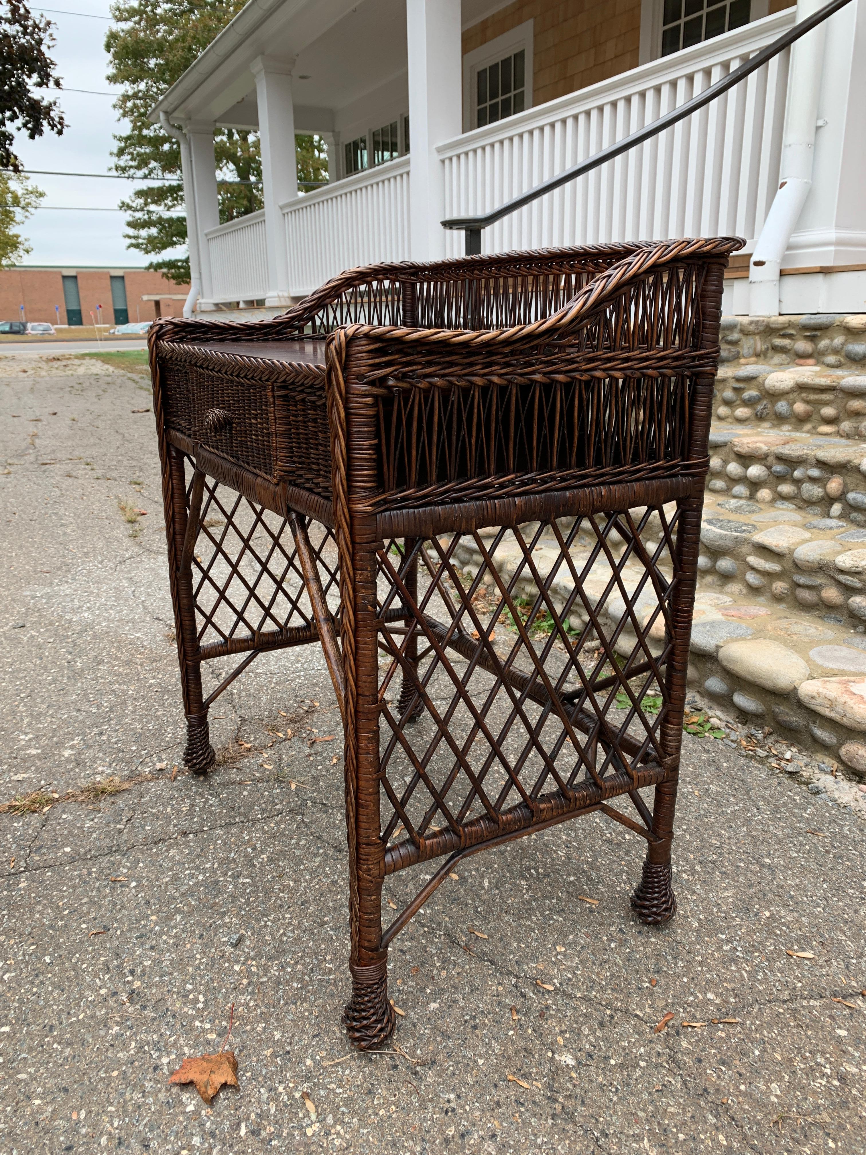Hand-Woven Antique Willow Desk and Chair