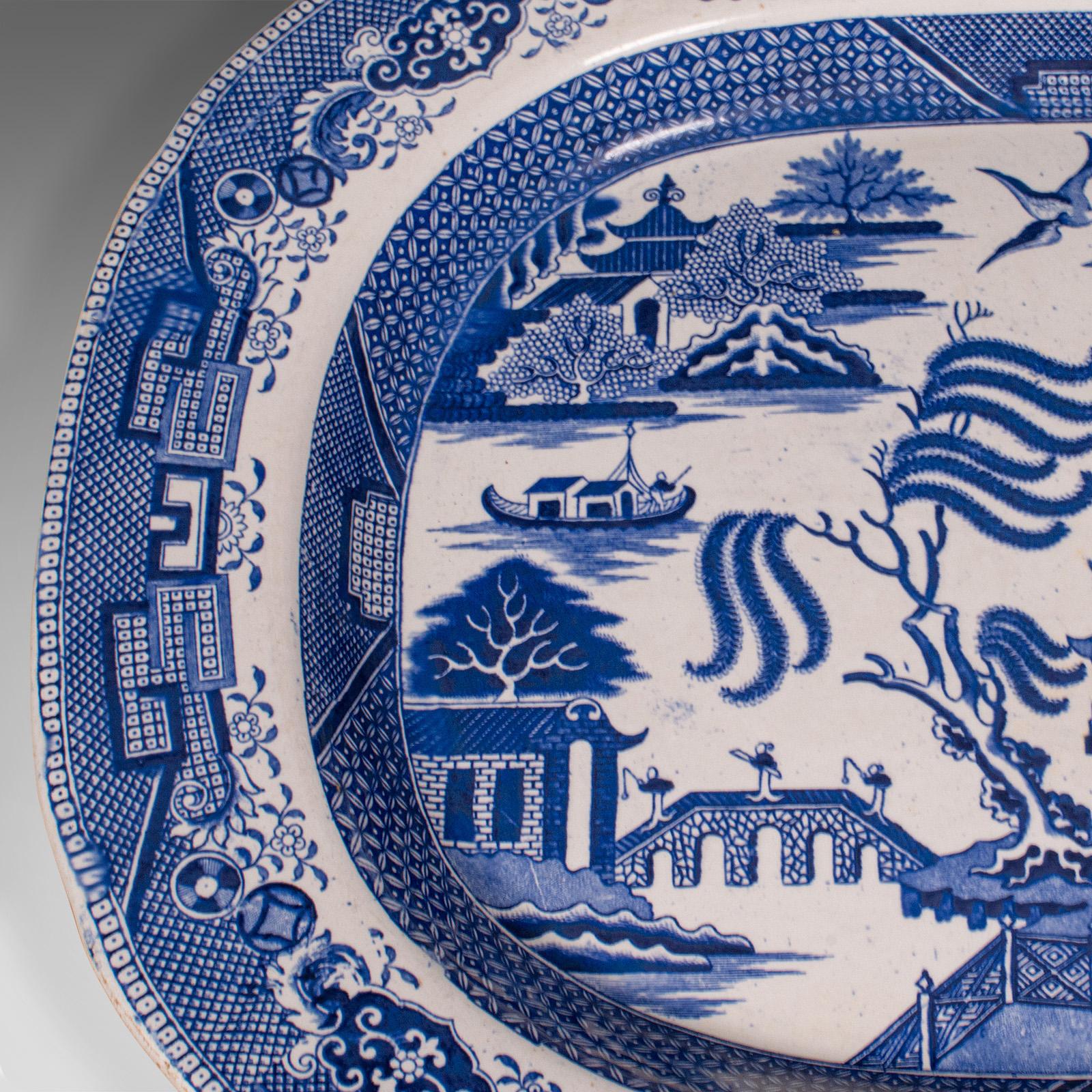 Antique Willow Pattern Serving Plate, English, Ceramic, Meat Dish, Victorian For Sale 2