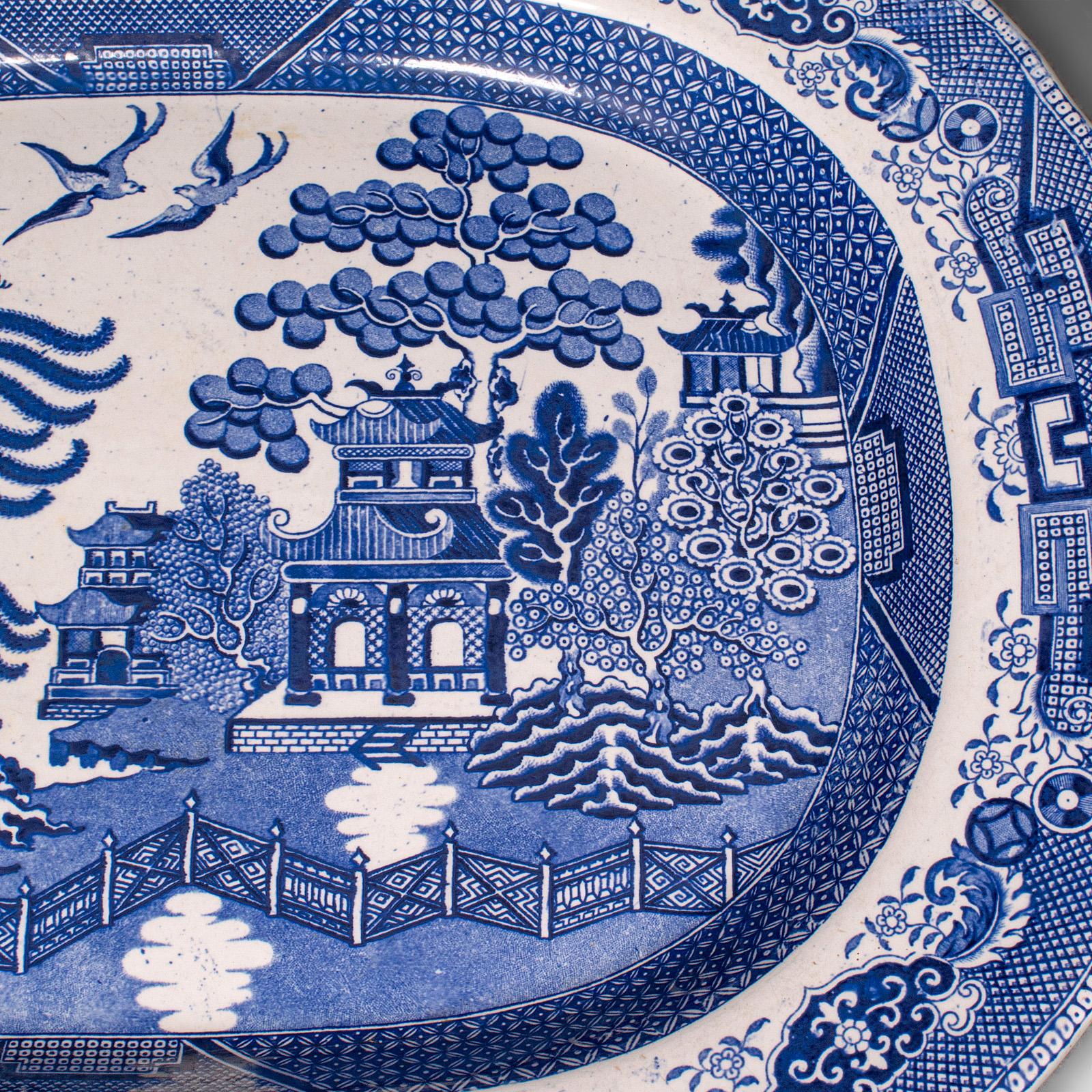 Antique Willow Pattern Serving Plate, English, Ceramic, Meat Dish, Victorian For Sale 3