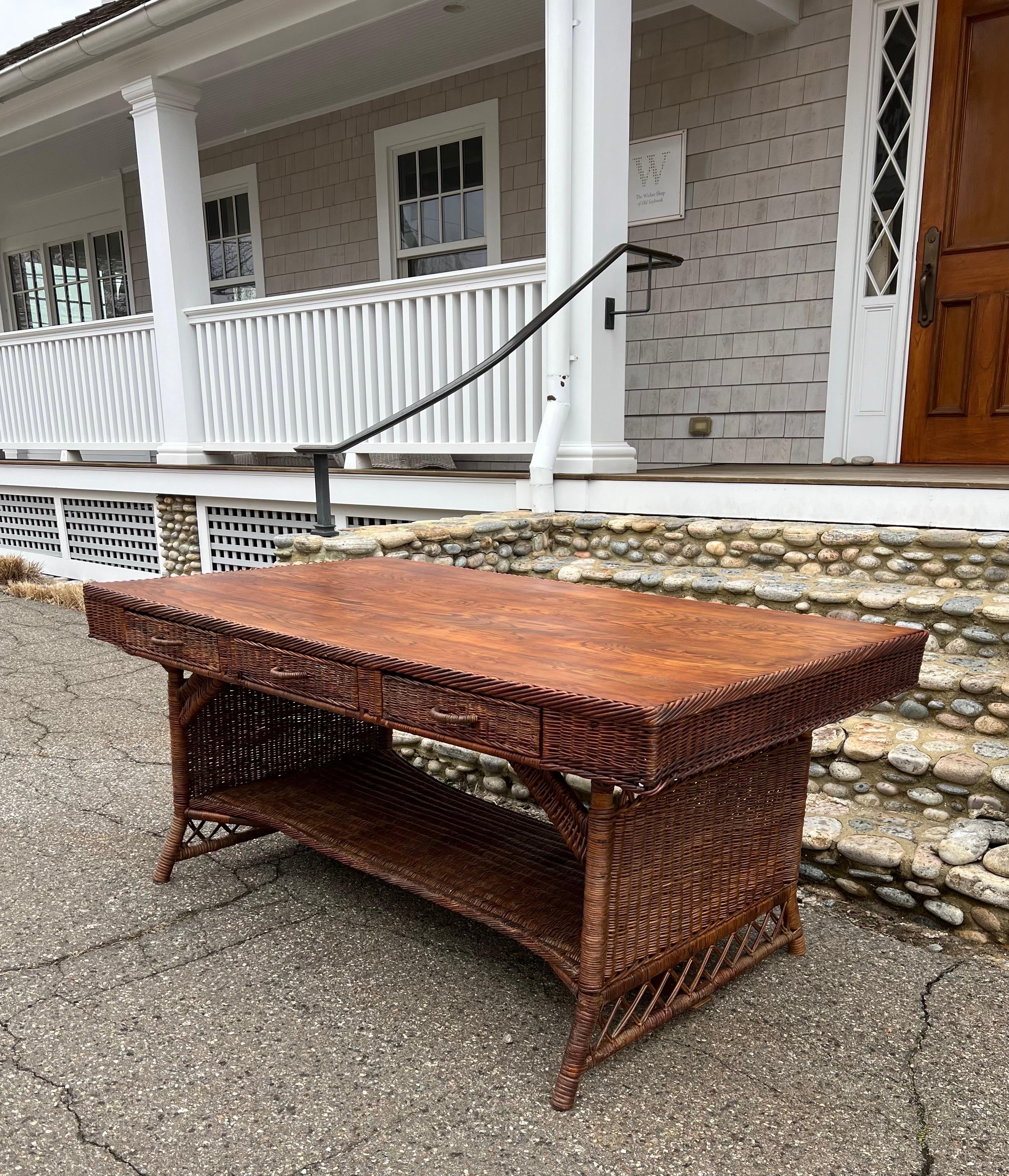 Hand-Woven Antique Willow Wicker Desk For Sale