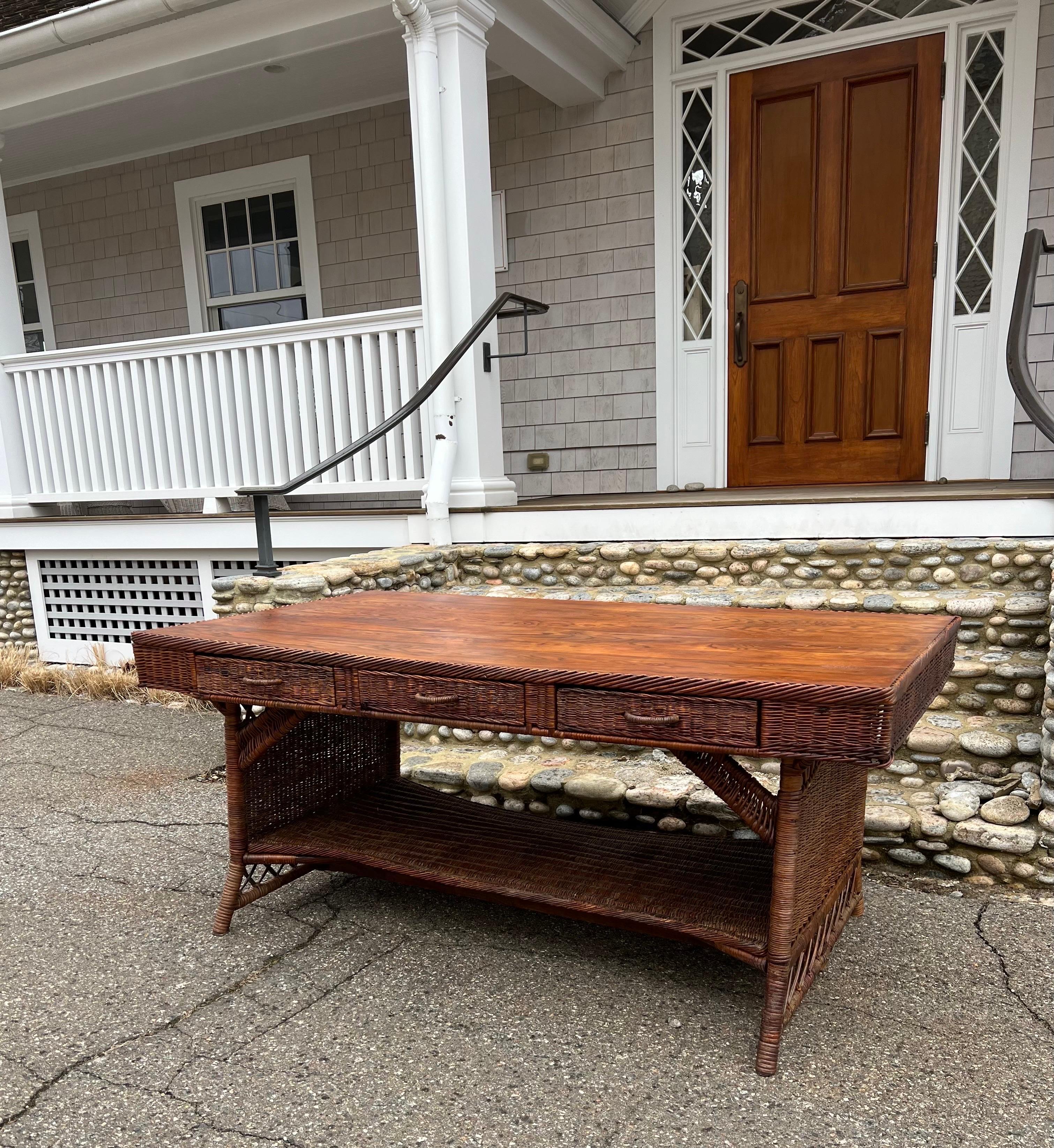 Early 20th Century Antique Willow Wicker Desk For Sale