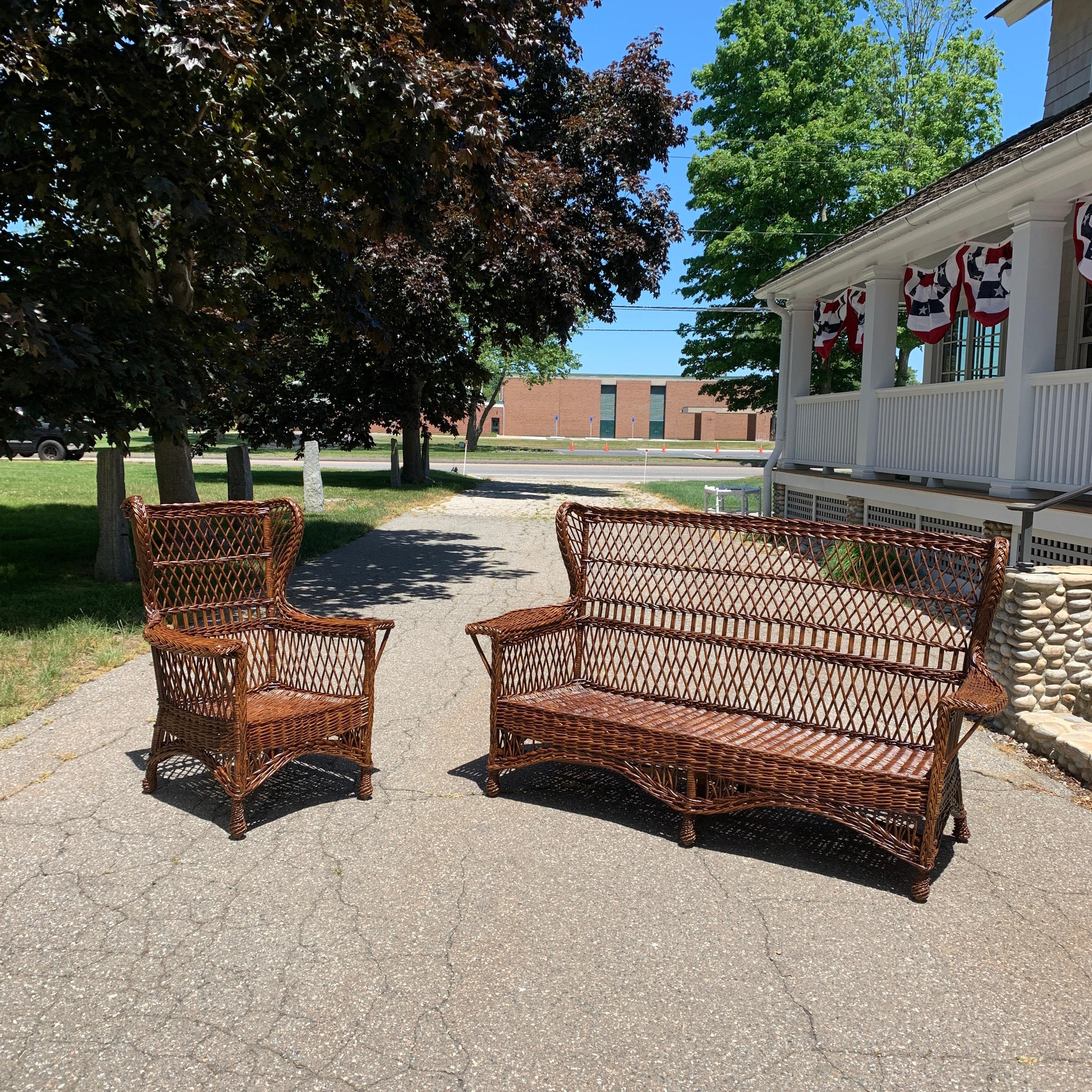 Antique Willow Wicker Sofa and Chairs  For Sale 8