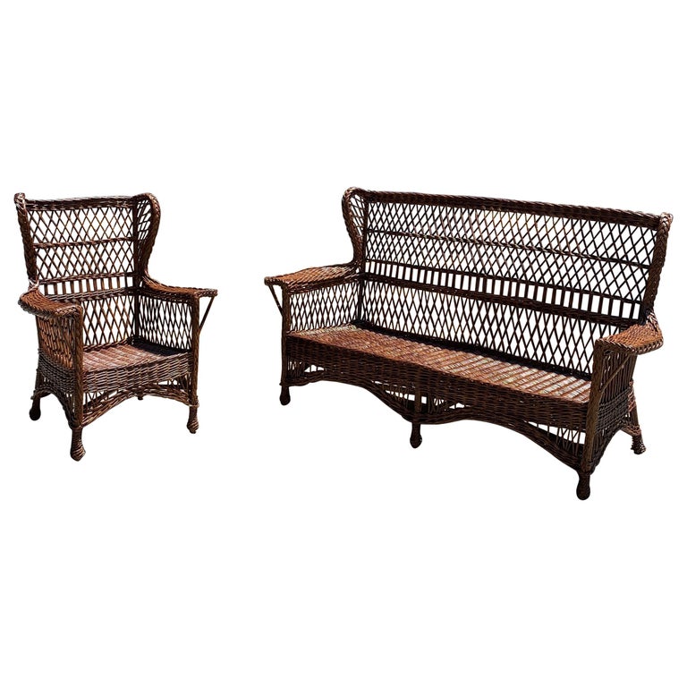 Antique Willow Wicker Sofa and Chairs For Sale at 1stDibs