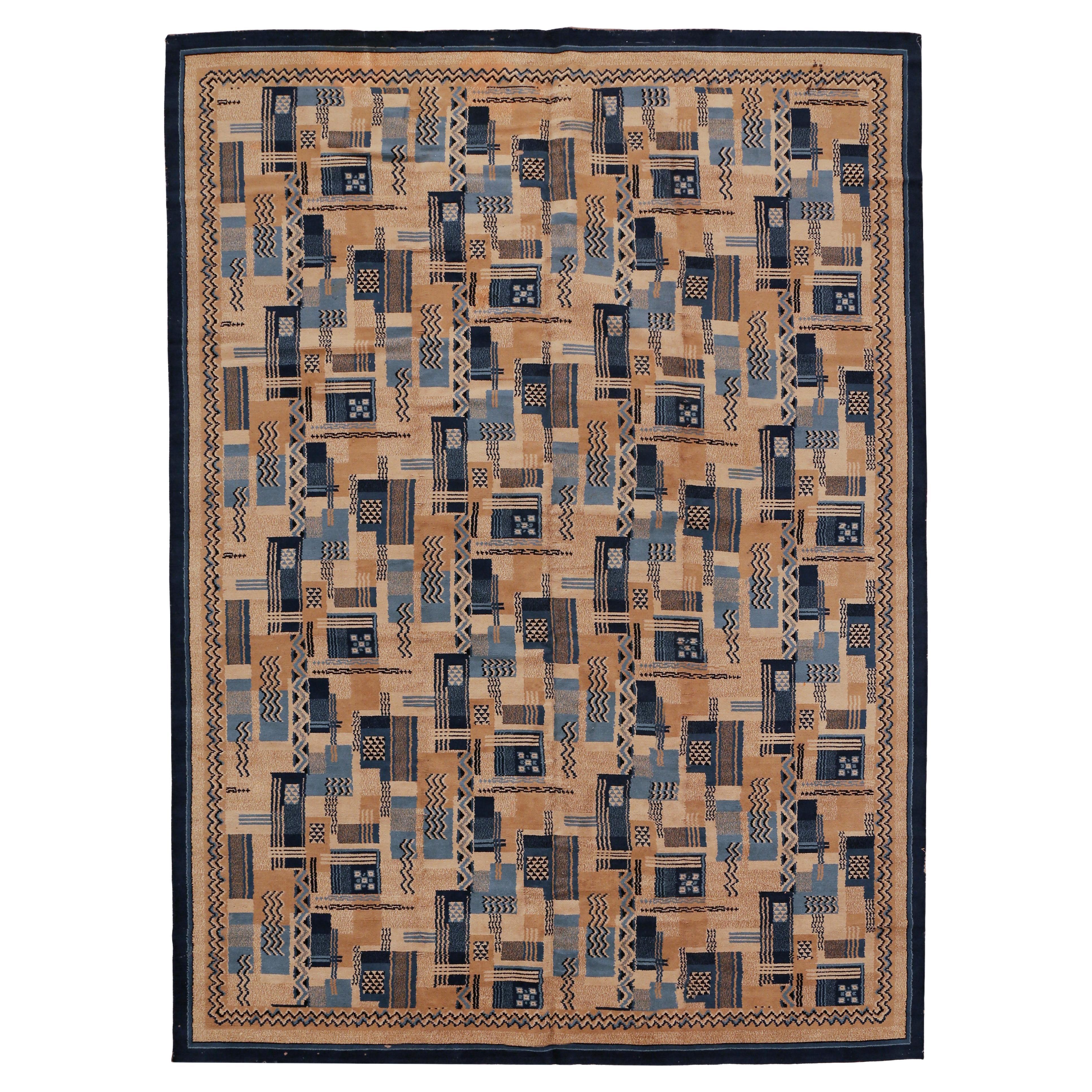 Antique Wilton Royal Carpet Factory Room Size Rug with Modernist Art Deco Design For Sale