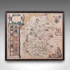 Antique Wiltshire County Map, Dutch, Framed Cartography, Latin, Blaeu, C.1650