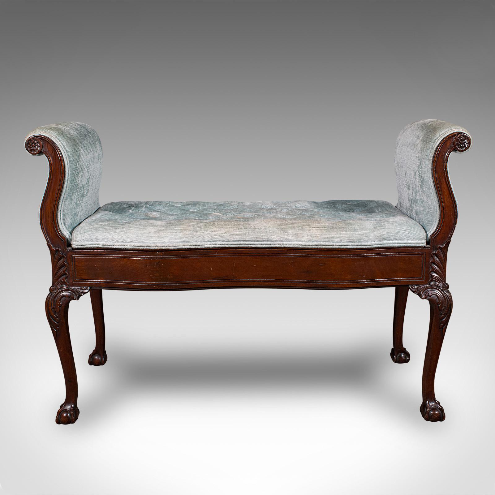 British Antique Window Seat, English, Walnut, Duet, Bench, Georgian Revival, Edwardian For Sale