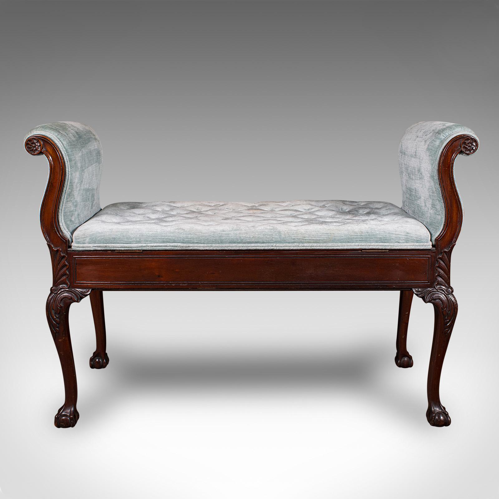 20th Century Antique Window Seat, English, Walnut, Duet, Bench, Georgian Revival, Edwardian For Sale