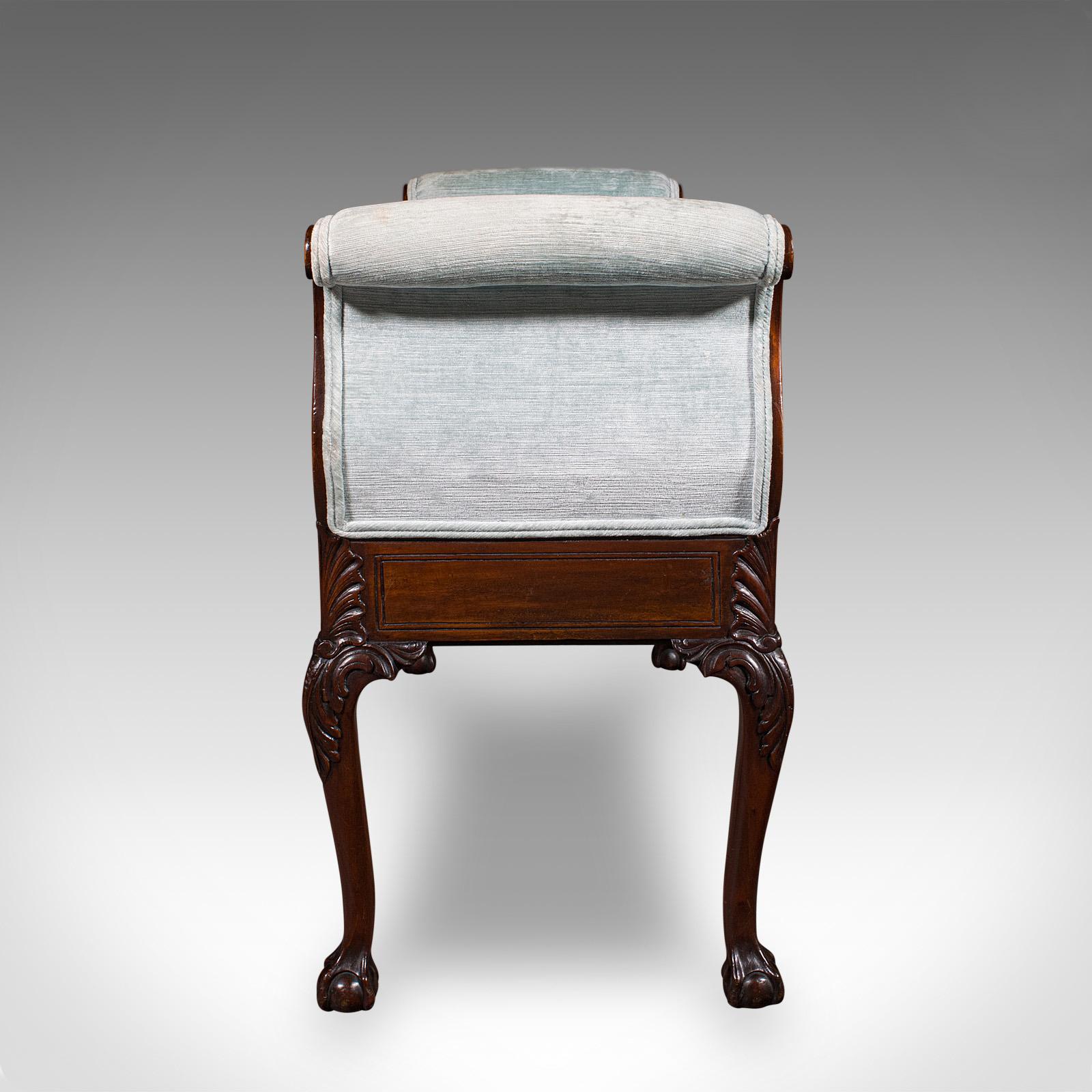 Textile Antique Window Seat, English, Walnut, Duet, Bench, Georgian Revival, Edwardian For Sale