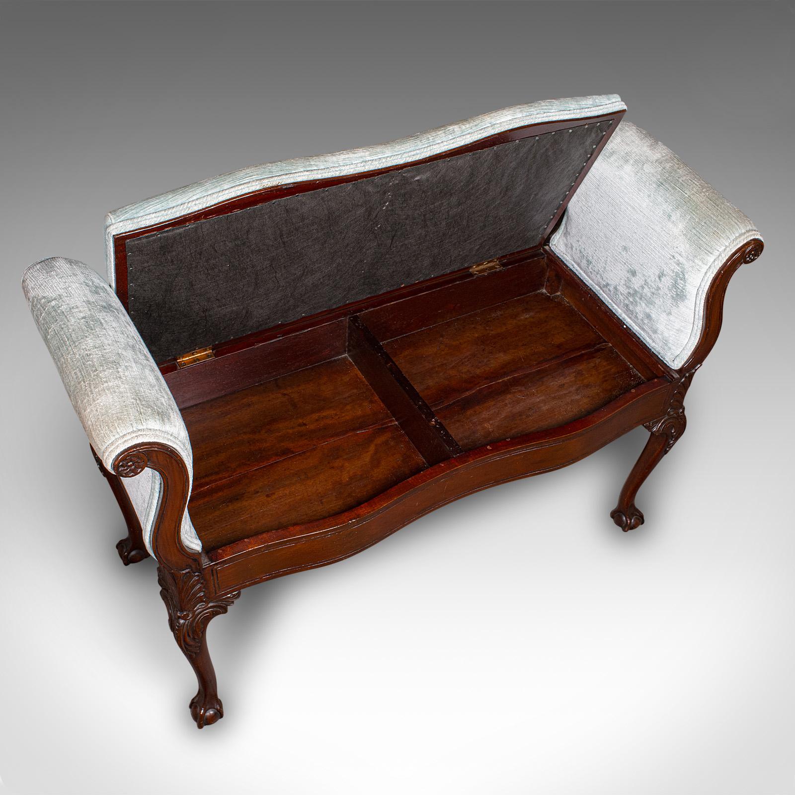 Antique Window Seat, English, Walnut, Duet, Bench, Georgian Revival, Edwardian For Sale 2