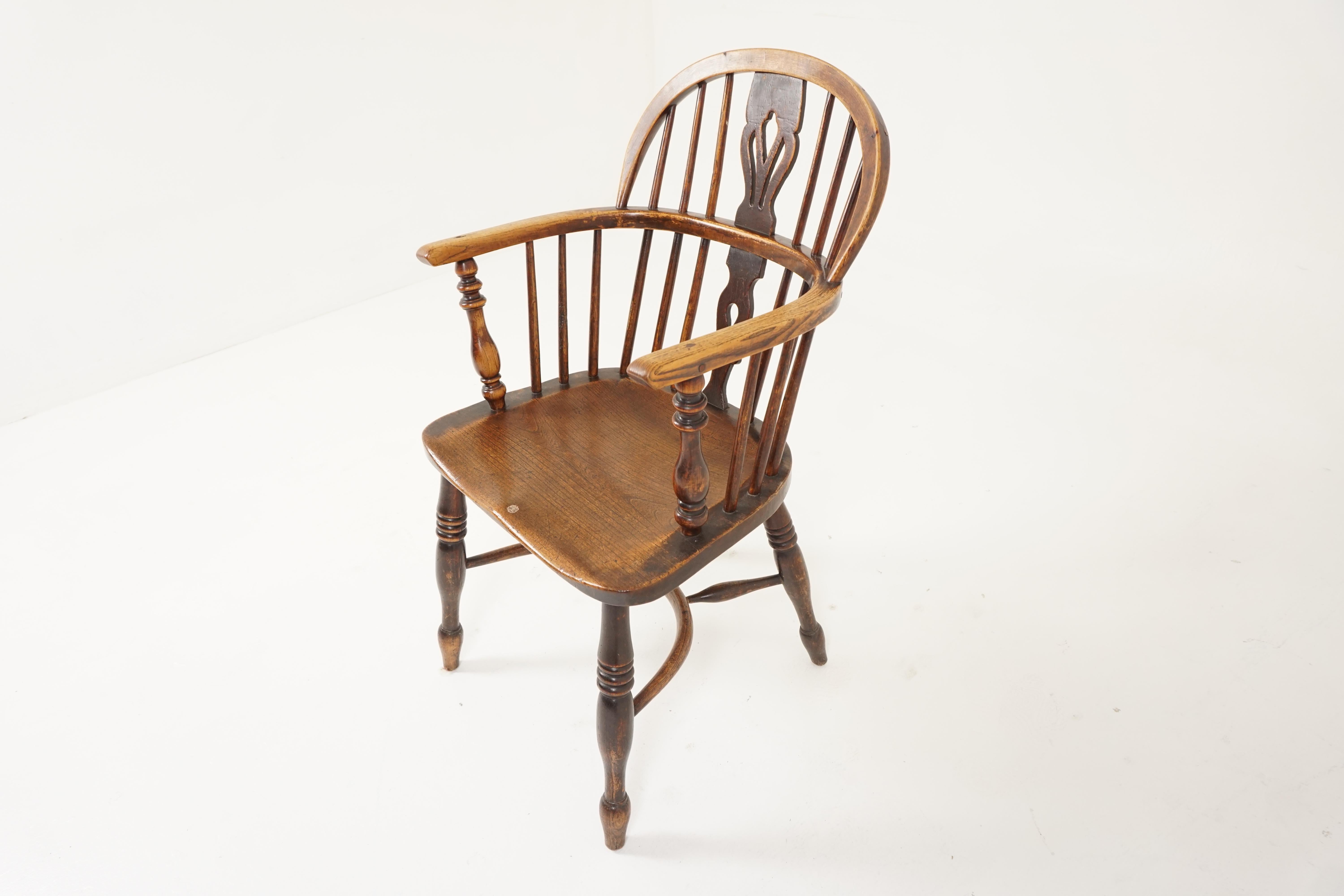 Scottish Antique Windsor Arm Chair, Country Chair, Elm + Yew, Scotland 1850, H542