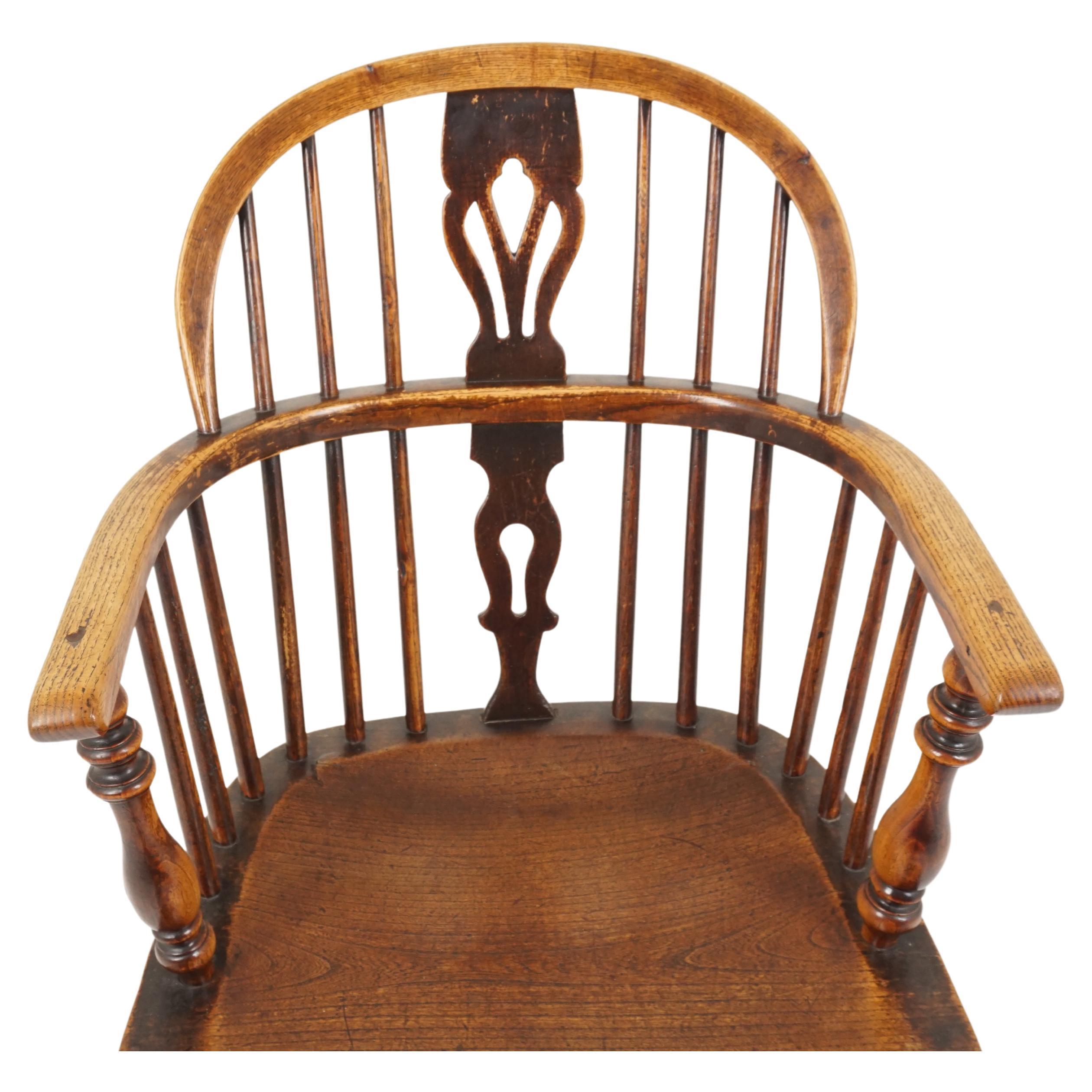 Mid-19th Century Antique Windsor Arm Chair, Country Chair, Elm + Yew, Scotland 1850, H542