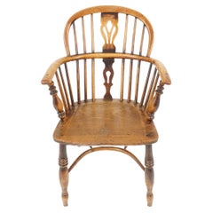 Antique Windsor Arm Chair, Country Chair, Elm + Yew, Scotland 1850, H543